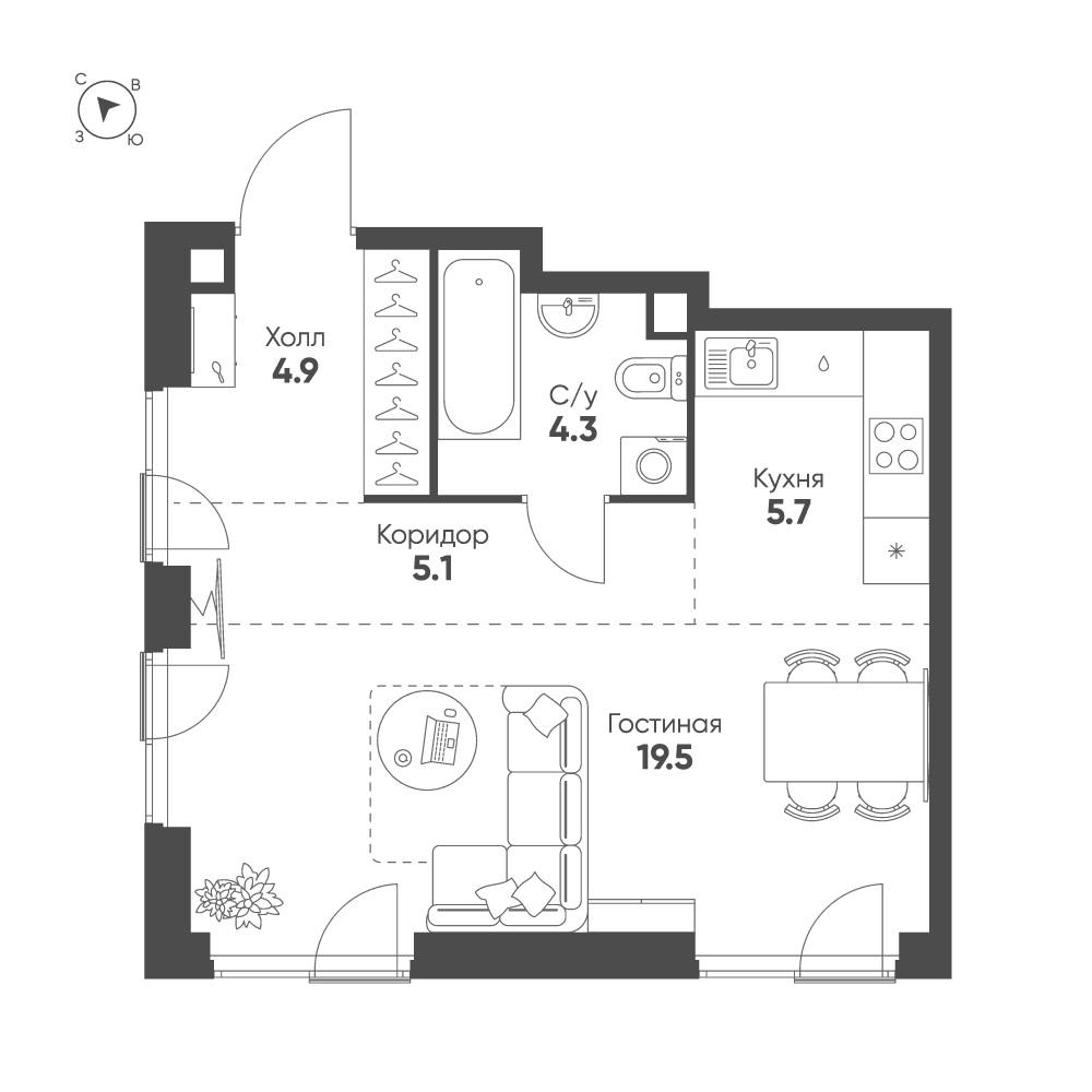 1-комнатная, 39,5 м² — 29 330 638 ₽