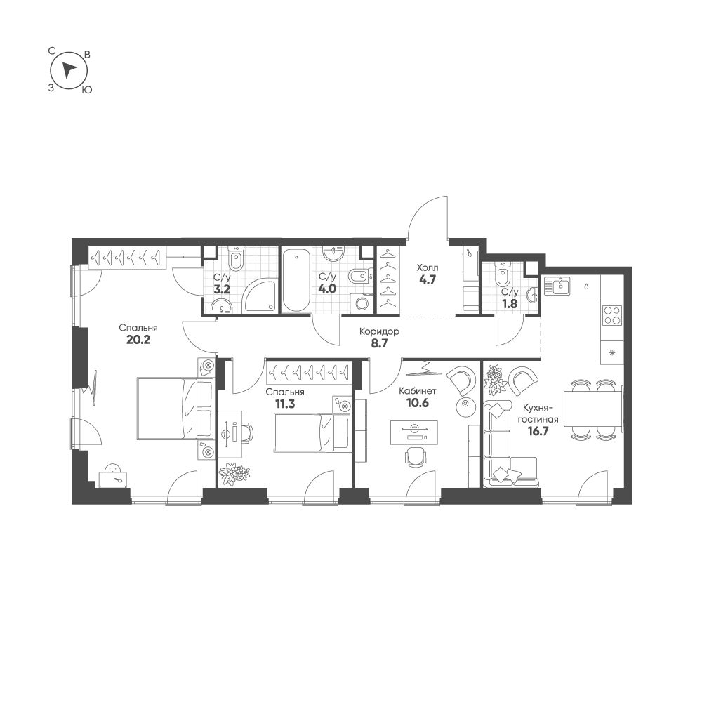 3-комнатная, 81,2 м² — 48 954 172 ₽