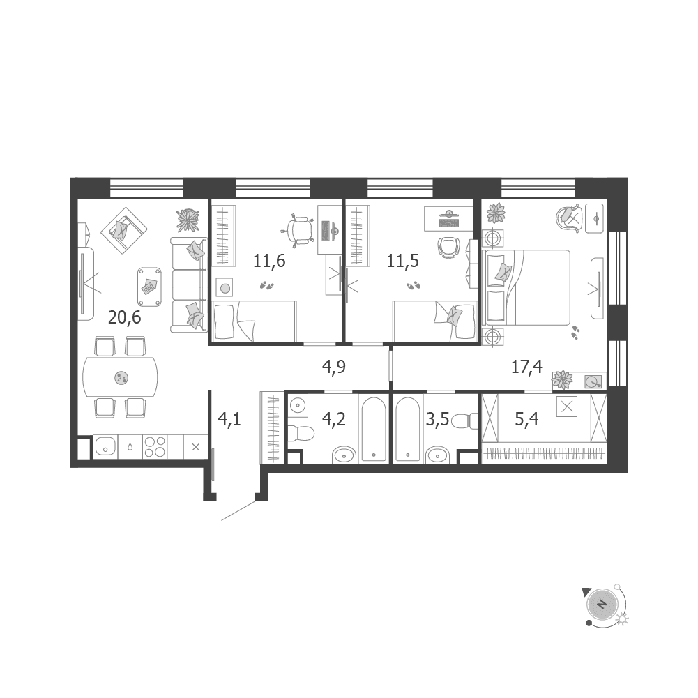 3-комнатная, 83,7 м² — 53 384 696 ₽
