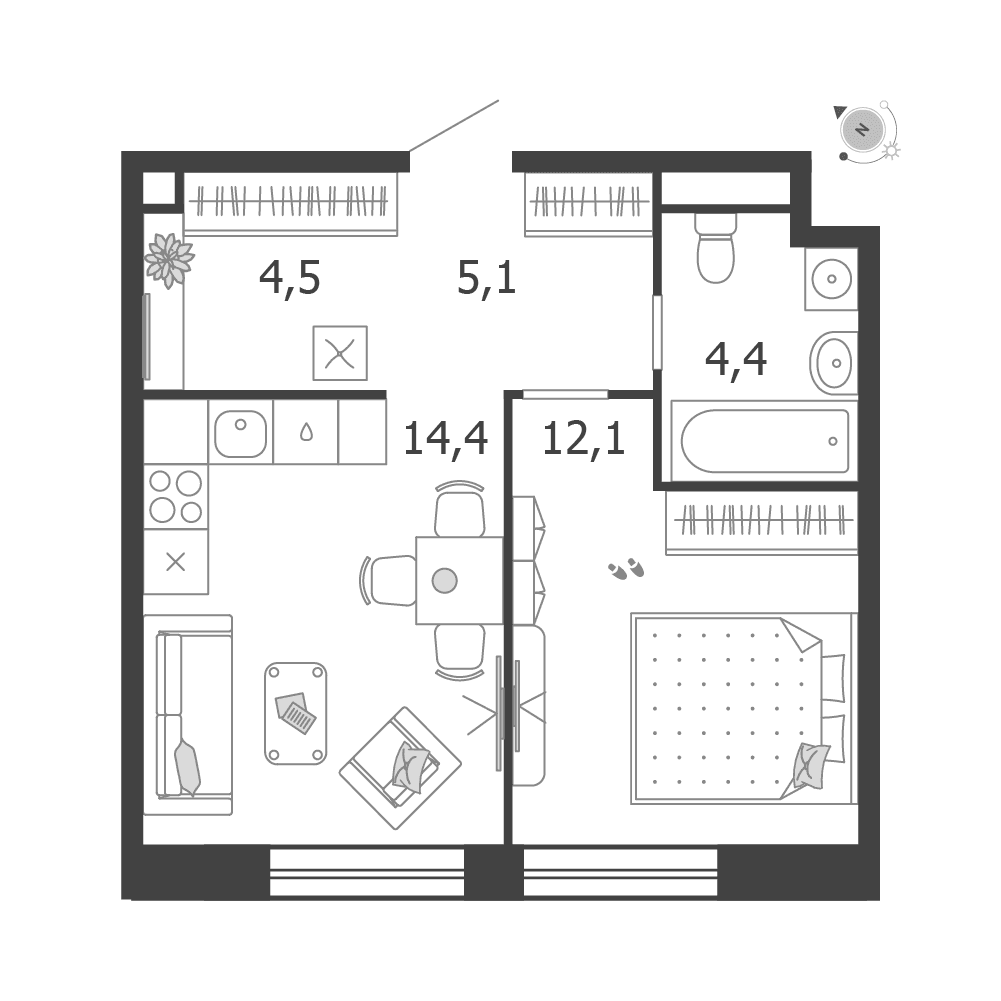 1-комнатная, 40,5 м² — 31 294 238 ₽