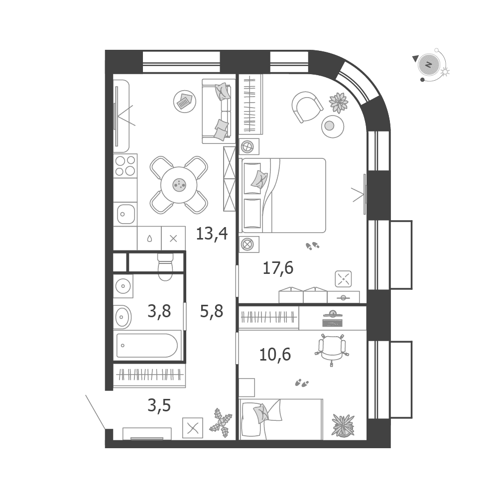 2-комнатная, 54,7 м² — 32 212 137 ₽