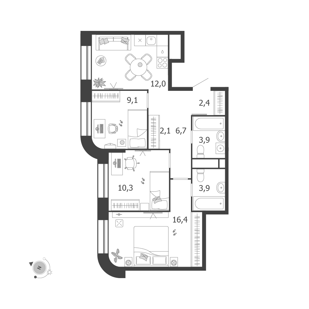 3-комнатная, 66,8 м² — 45 379 196 ₽