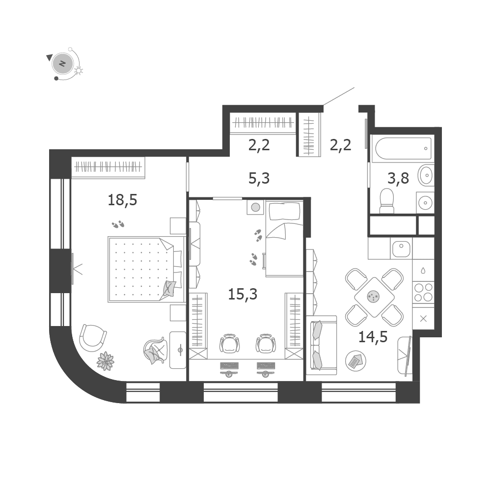 2-комнатная, 61,8 м² — 34 855 135 ₽