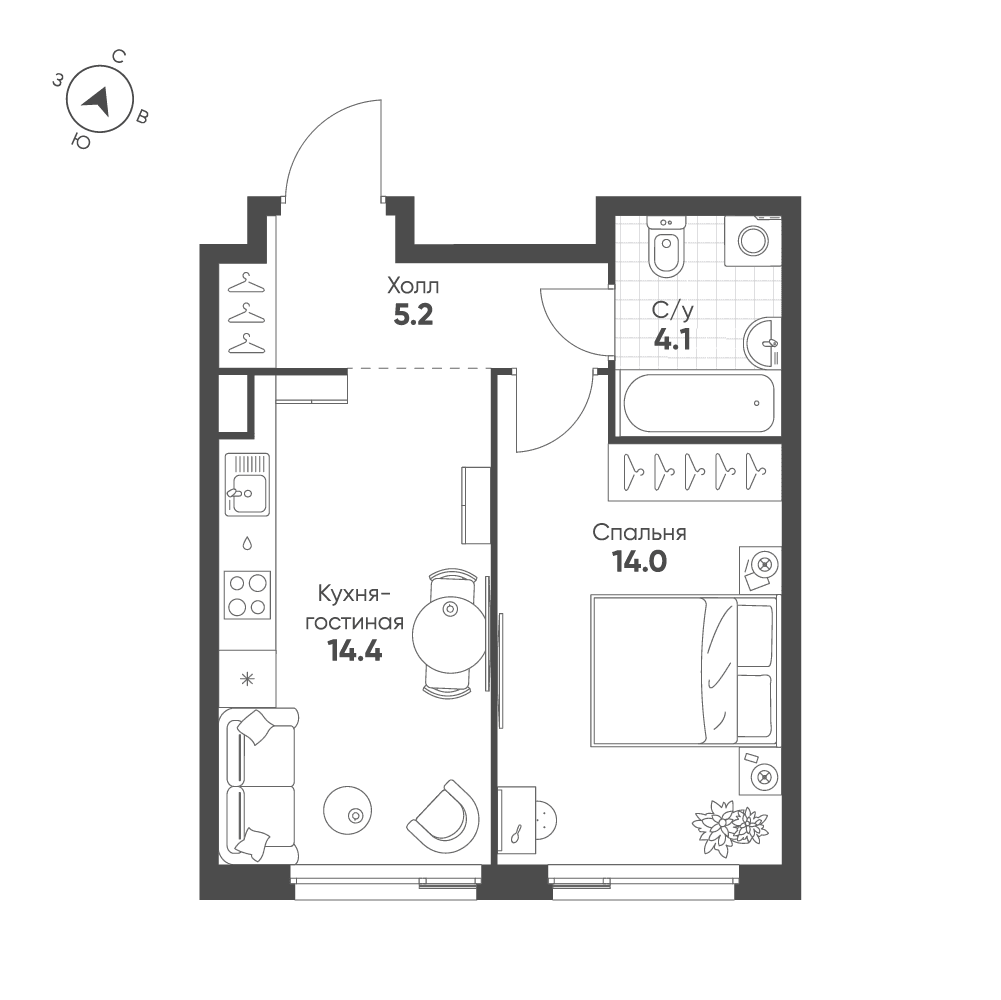 1-комнатная, 37,8 м² — 25 033 339 ₽