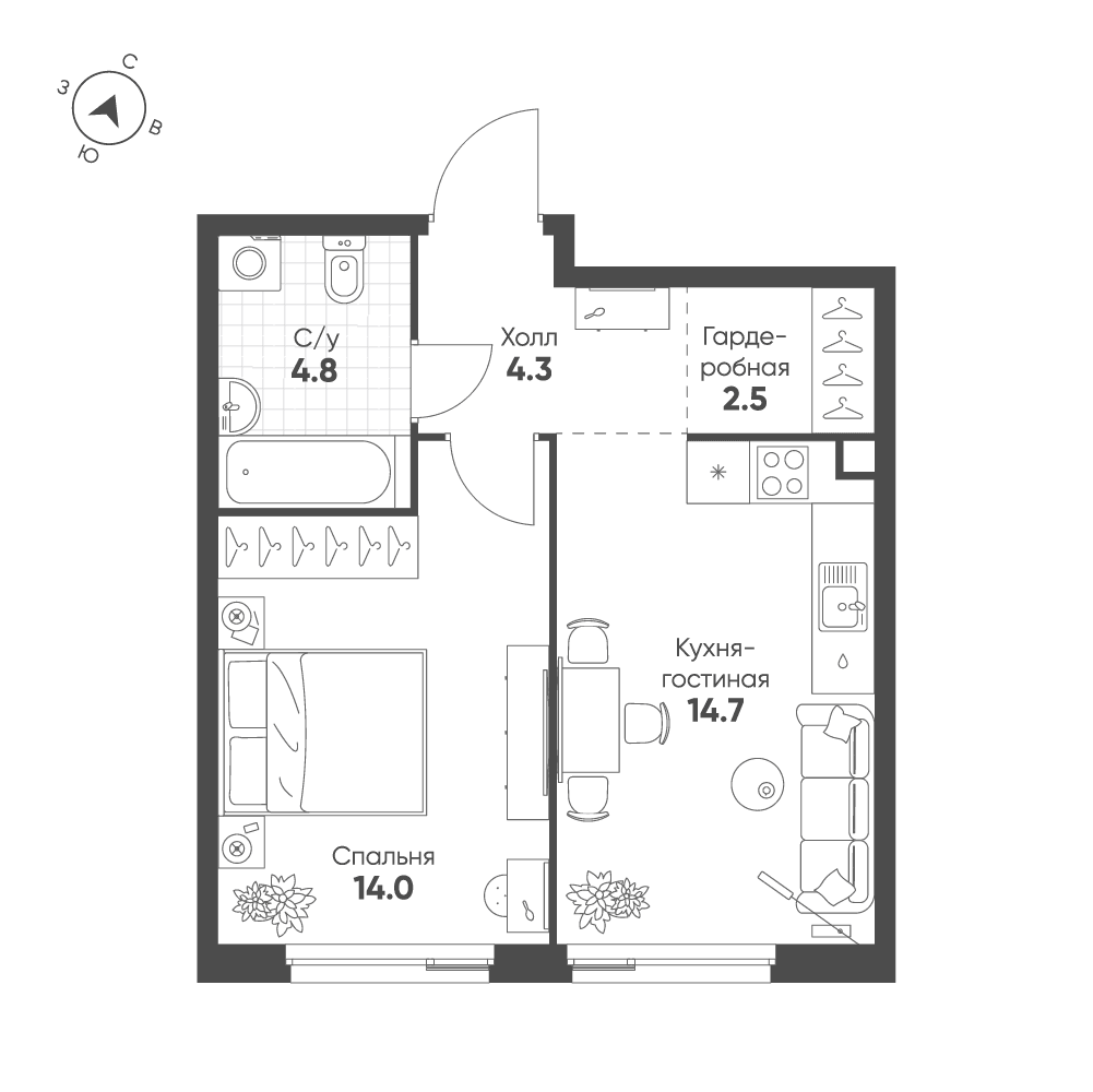 1-комнатная, 40,3 м² — 30 103 909 ₽