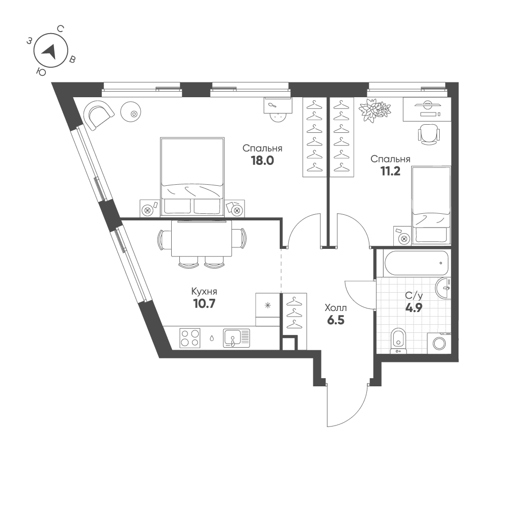 2-комнатная, 51,3 м² — 28 326 823 ₽
