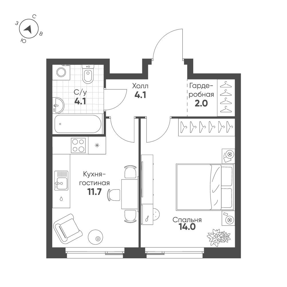 1-комнатная, 35,9 м² — 27 956 567 ₽