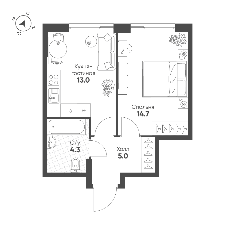 1-комнатная, 37 м² — 22 598 797 ₽