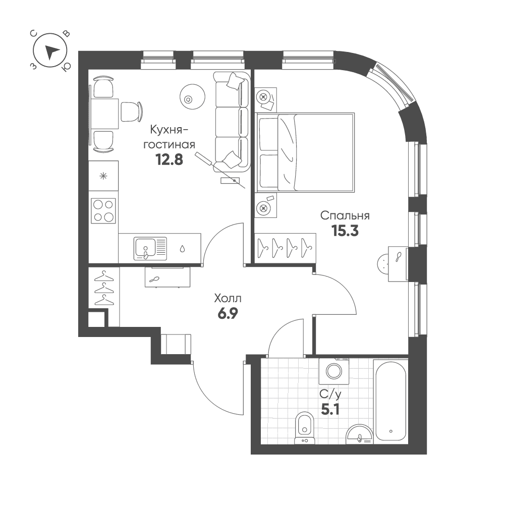 1-комнатная, 40,1 м² — 31 844 452 ₽