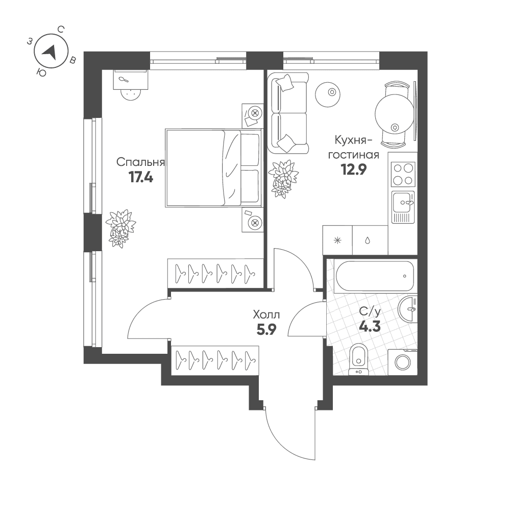 1-комнатная, 40,5 м² — 23 960 917 ₽