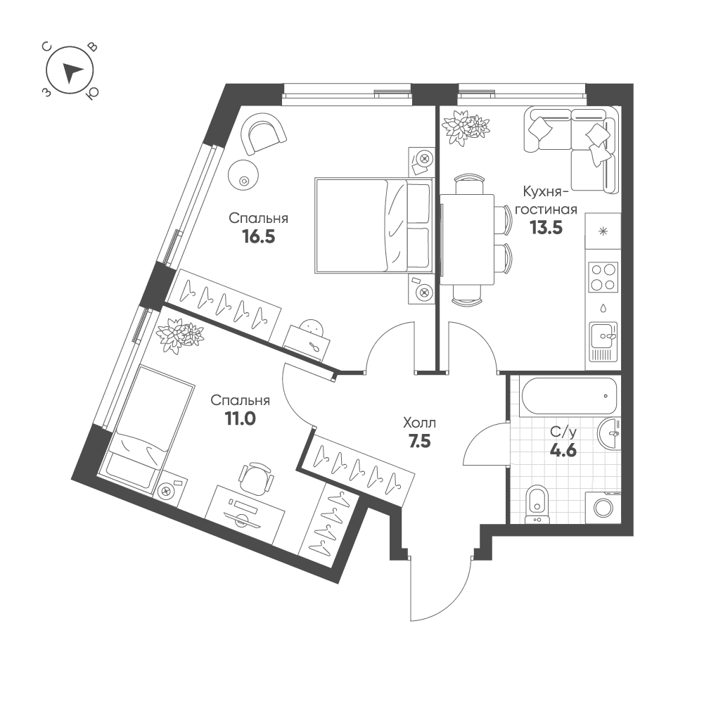 2-комнатная, 53,1 м² — 34 154 830 ₽