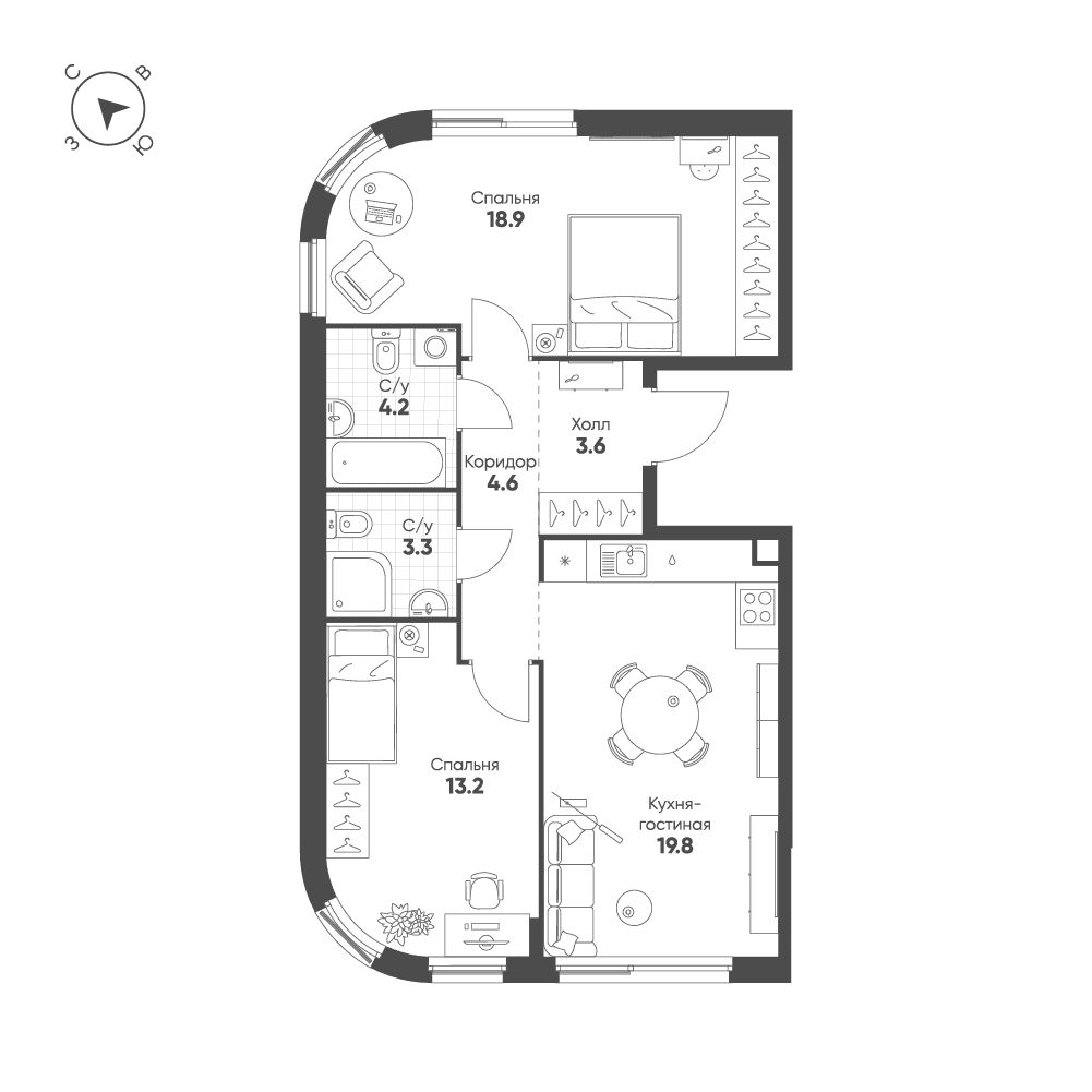 2-комнатная, 67,6 м² — 37 380 397 ₽