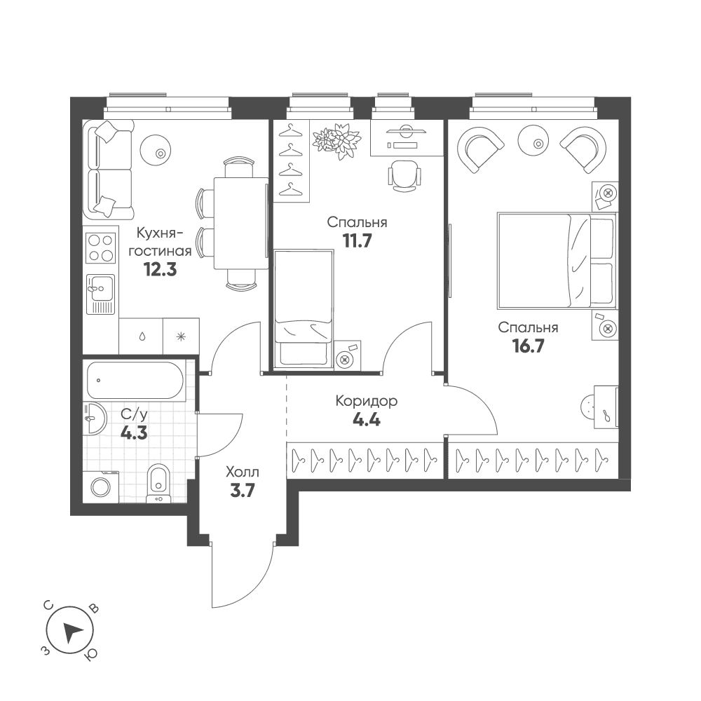 2-комнатная, 53,1 м² — 37 473 879 ₽