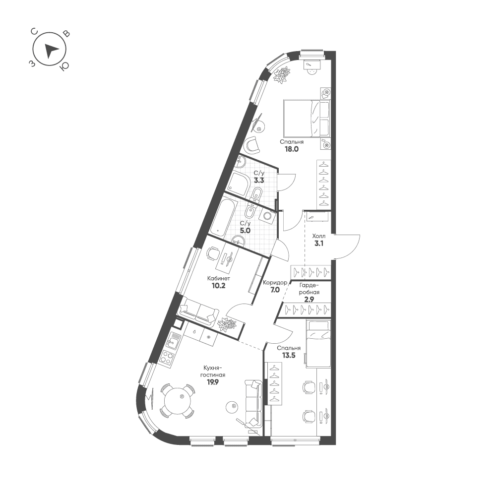 3-комнатная, 82,9 м² — 43 304 888 ₽