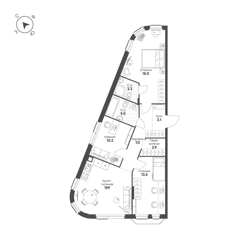 3-комнатная, 82,9 м² — 43 545 191 ₽