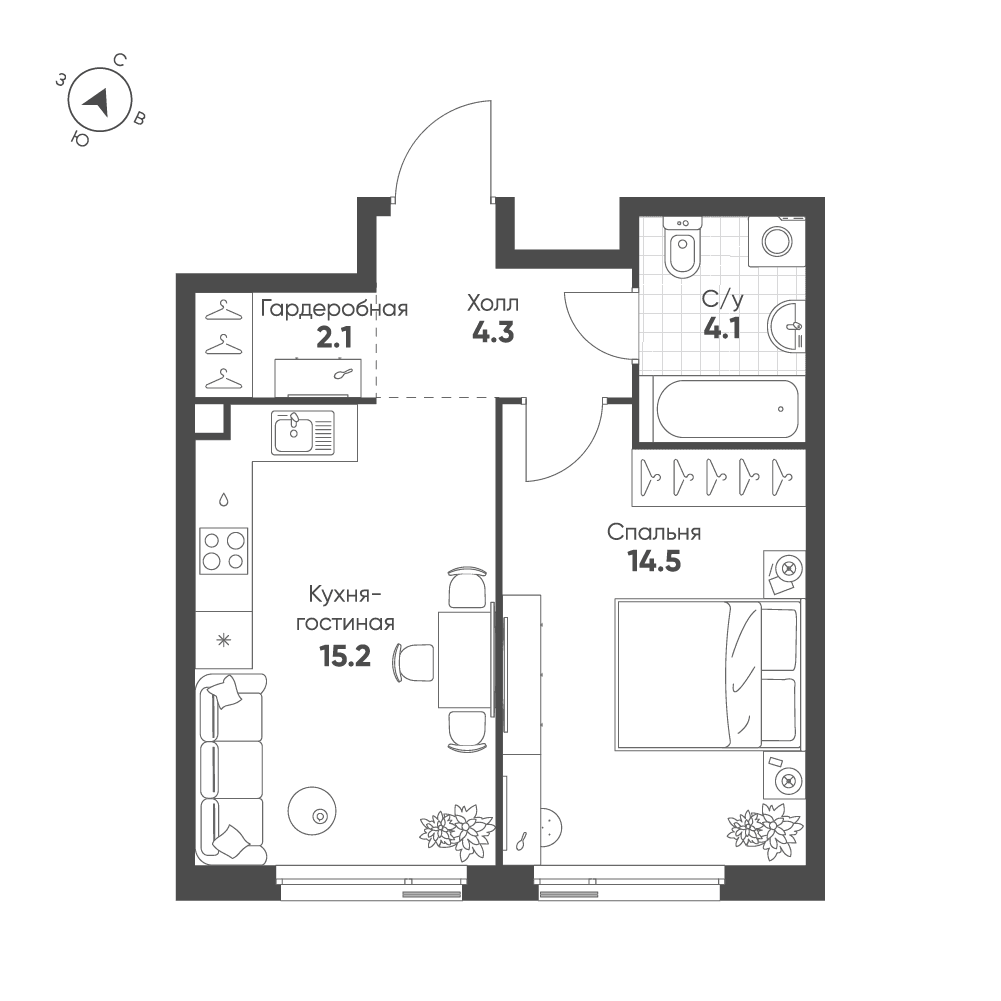 1-комнатная, 40,2 м² — 24 052 889 ₽