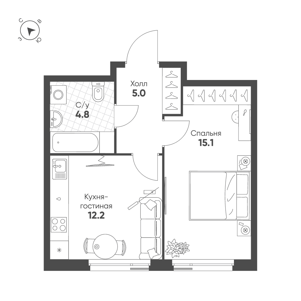 1-комнатная, 37,1 м² — 22 263 950 ₽