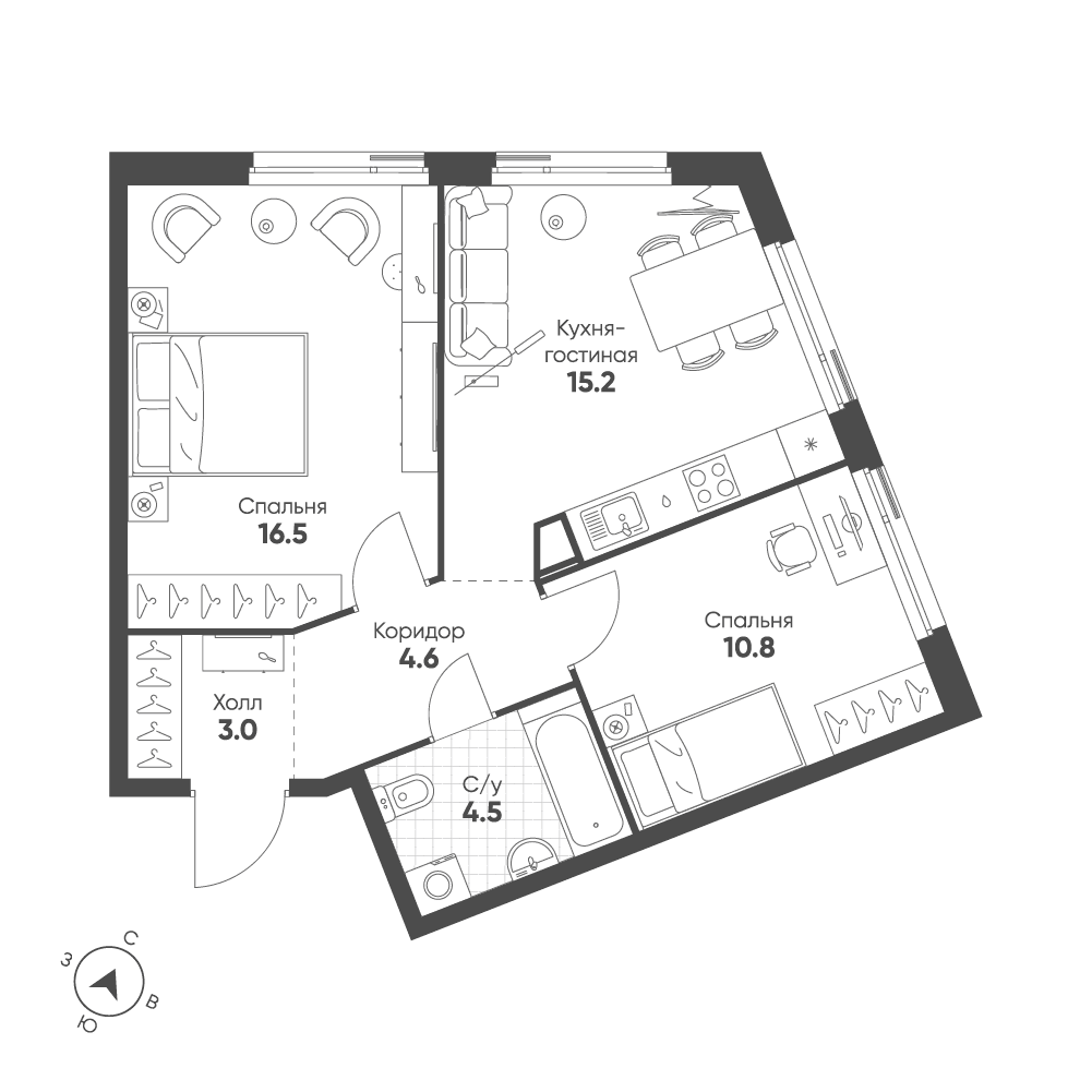 2-комнатная, 54,6 м² — 38 868 237 ₽
