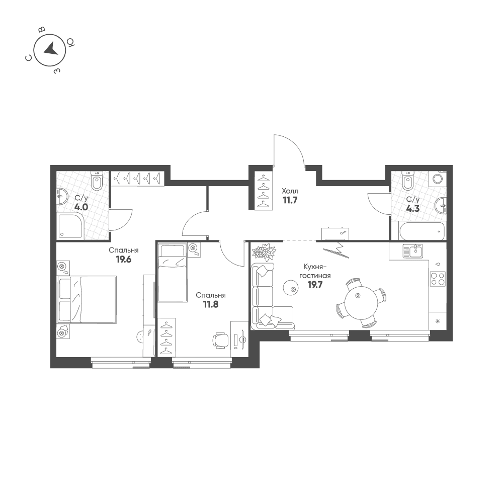 2-комнатная, 71,1 м² — 36 454 021 ₽