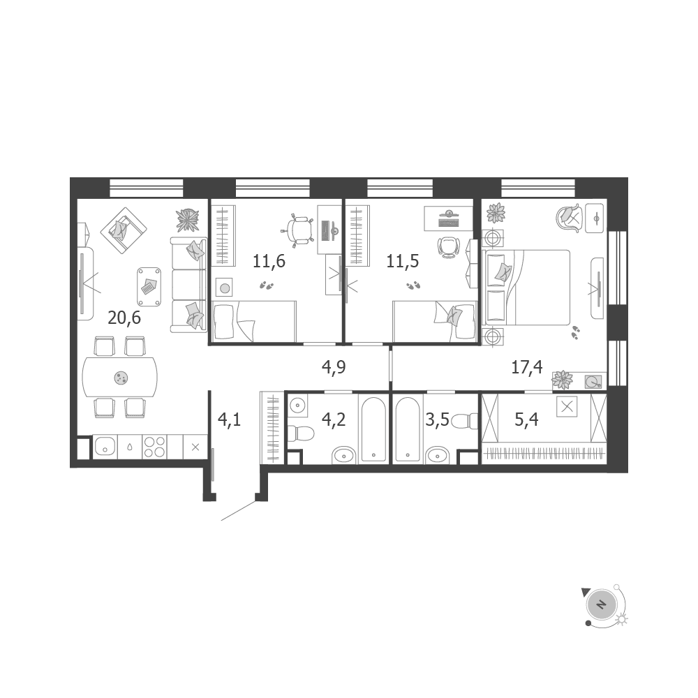 3-комнатная, 83,7 м² — 55 347 769 ₽