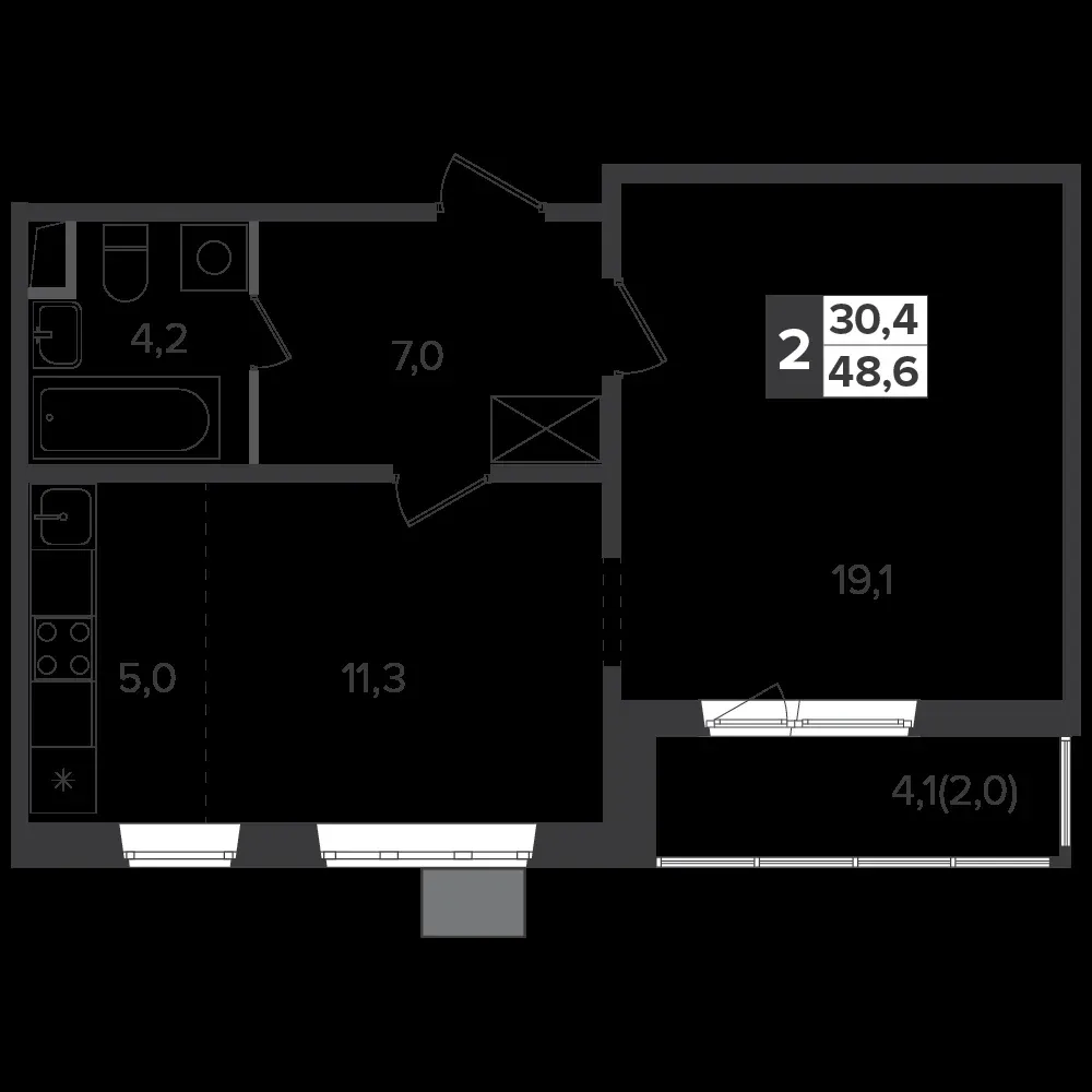 2-комнатная, 48,4 м² — 12 835 680 ₽