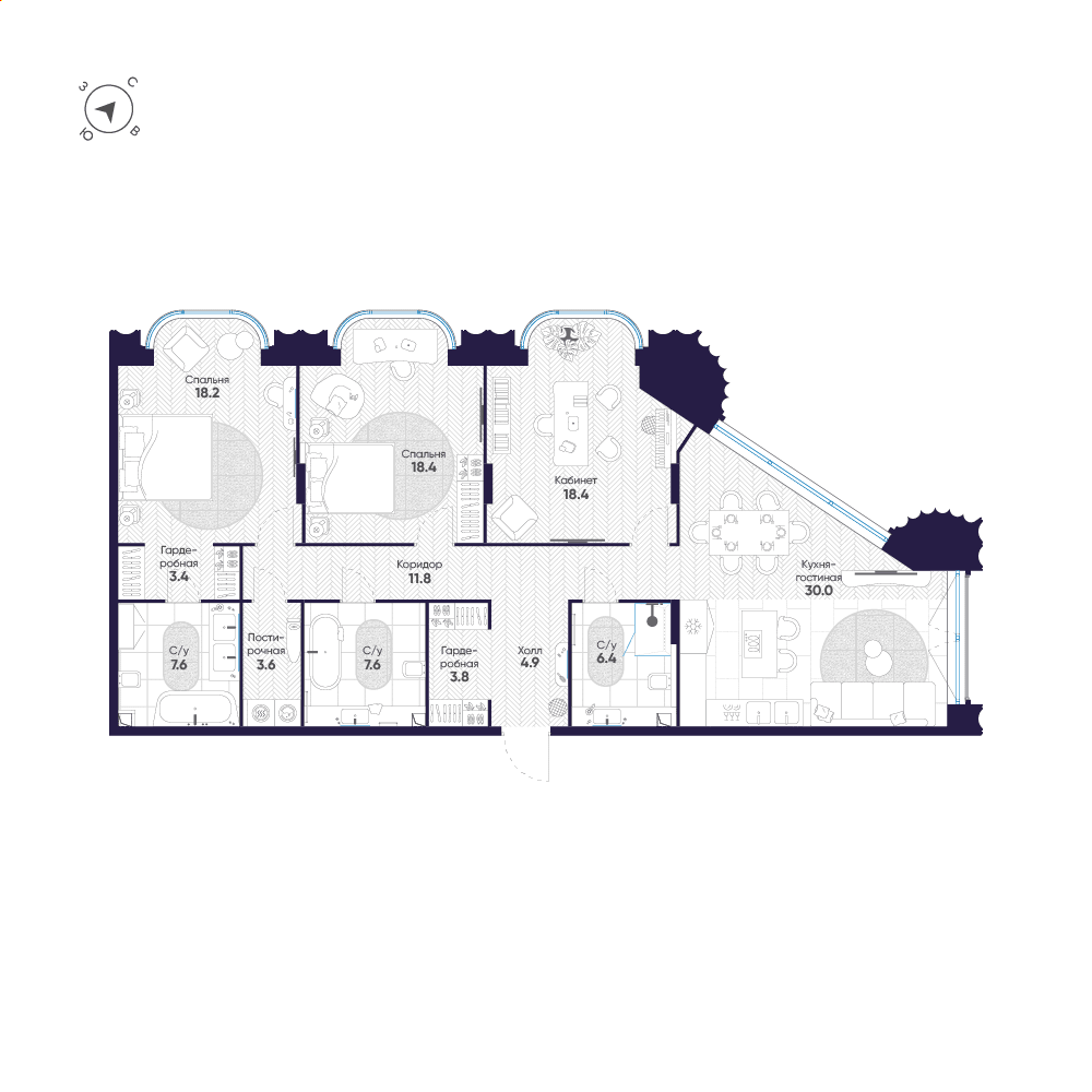 3-комнатная, 134,1 м² — 257 434 461 ₽