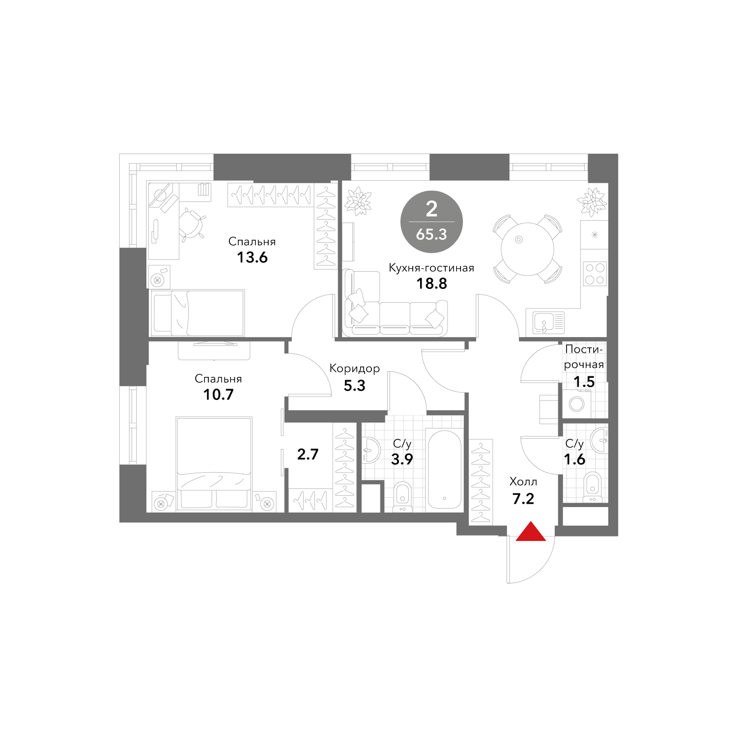 2-комнатная, 65 м² — 41 068 905 ₽