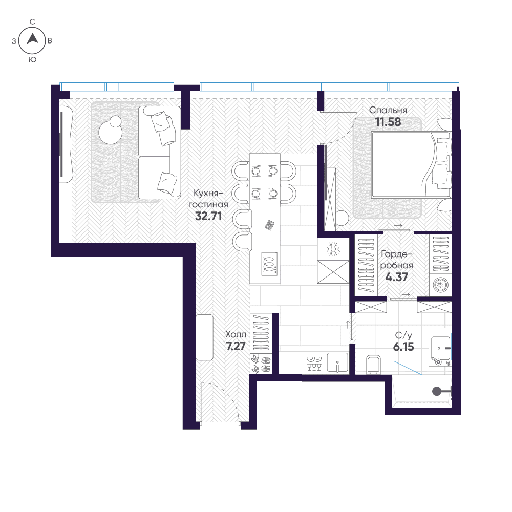 2-комнатная, 62,2 м² — 176 177 748 ₽