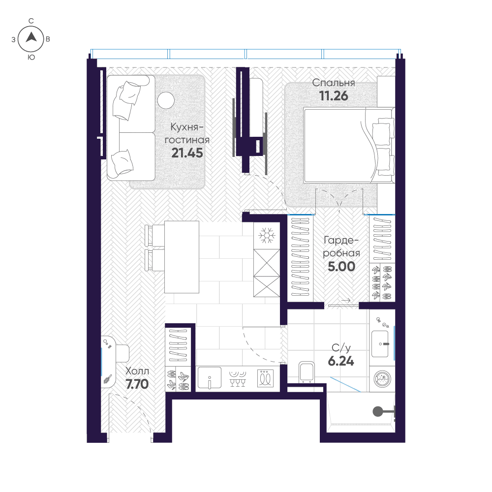 1-комнатная, 51,8 м² — 143 434 525 ₽