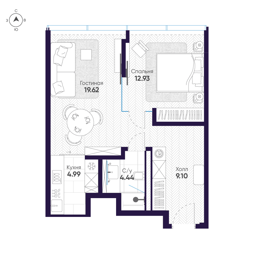 1-комнатная, 51,2 м² — 140 784 663 ₽