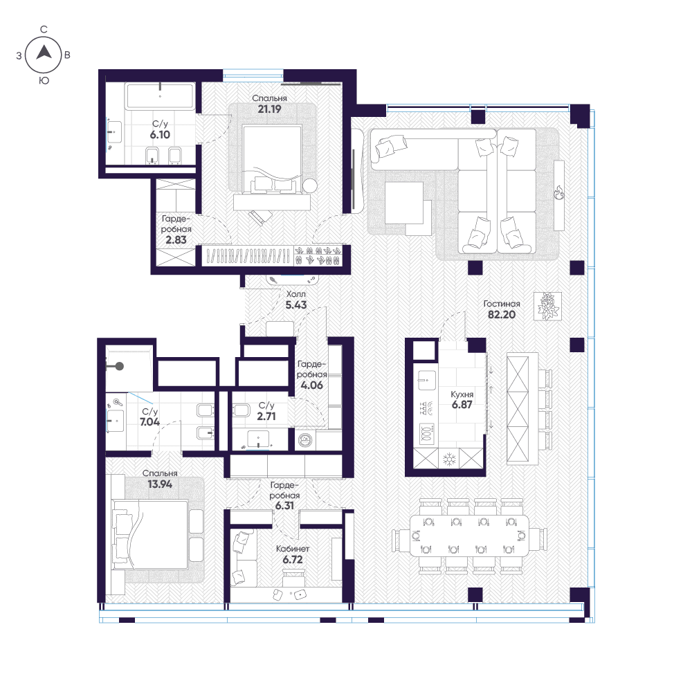 3-комнатная, 168,7 м² — 500 630 818 ₽