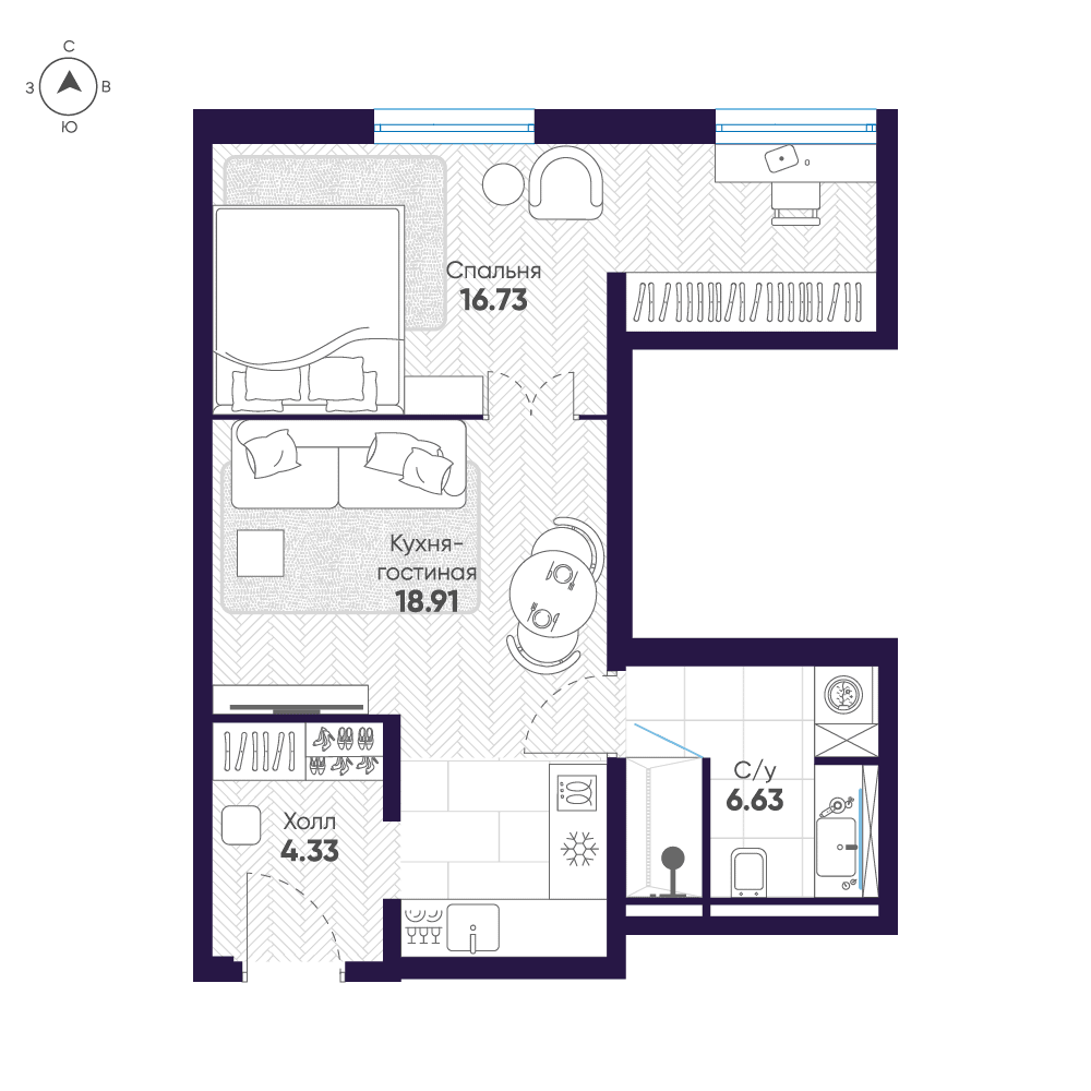1-комнатная, 46,6 м² — 132 377 254 ₽