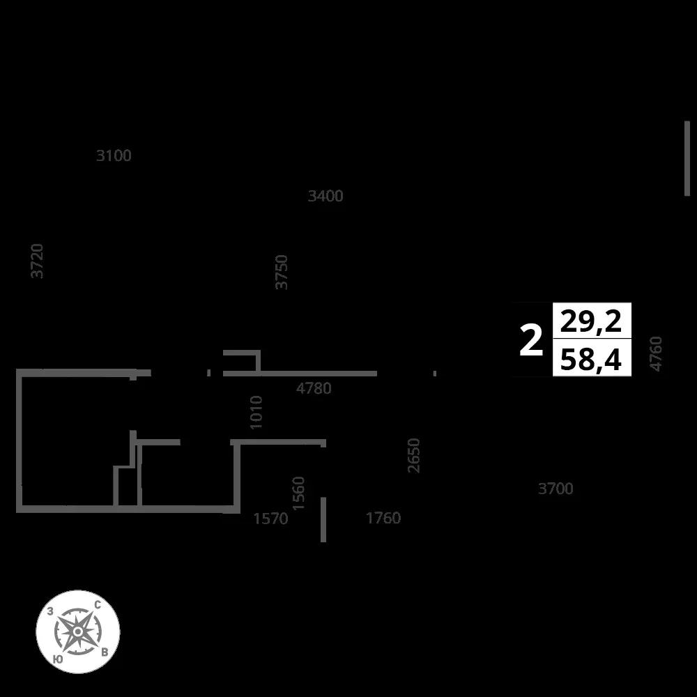 2-комнатная, 58,4 м² — 16 528 315 ₽