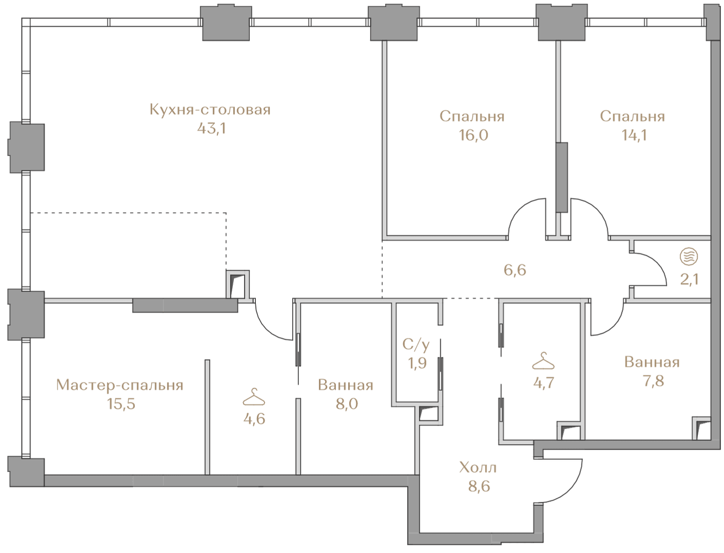 3-комнатная, 133 м² — 276 477 000 ₽