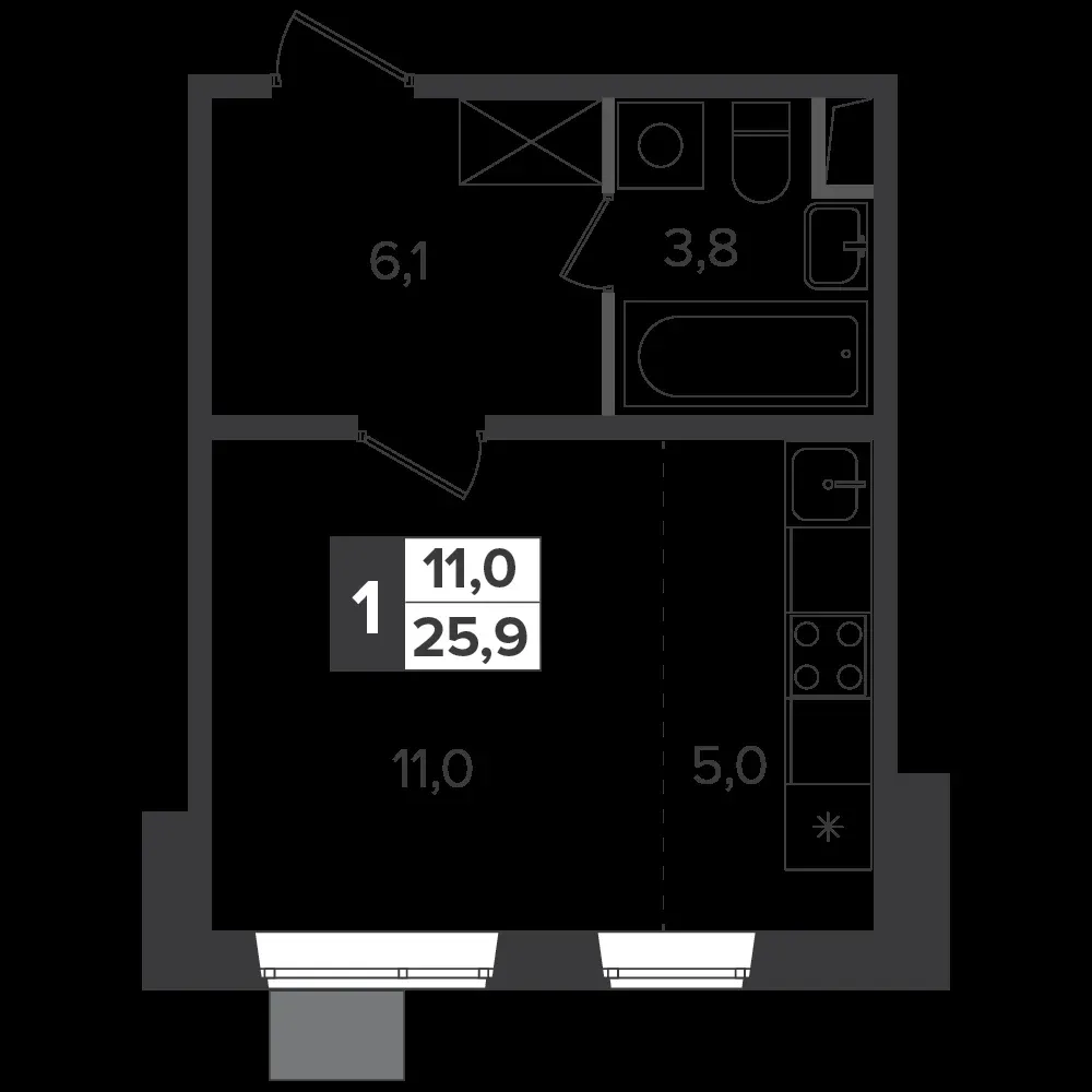 Студия, 25,5 м² — 8 308 028 ₽
