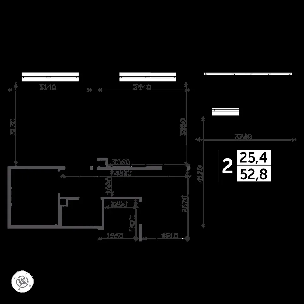 2-комнатная, 53,7 м² — 13 675 242 ₽