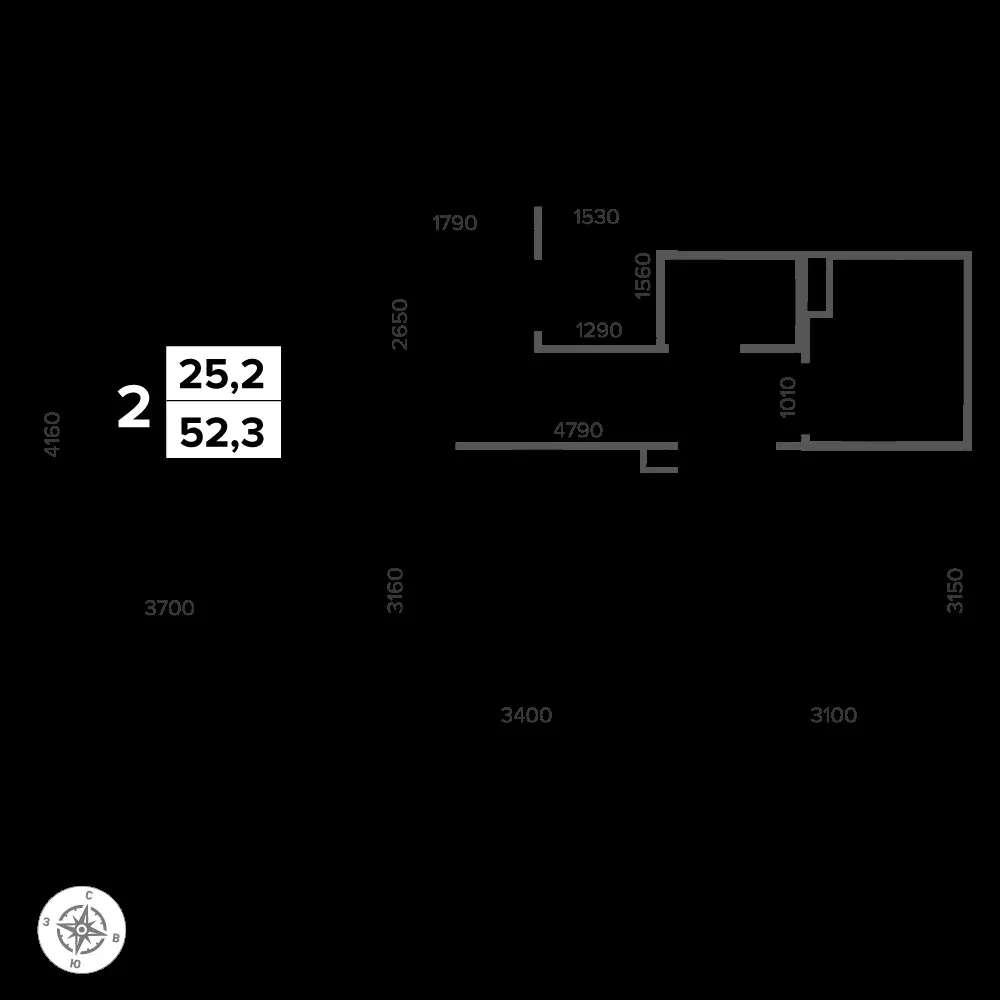 2-комнатная, 53,2 м² — 13 823 754 ₽