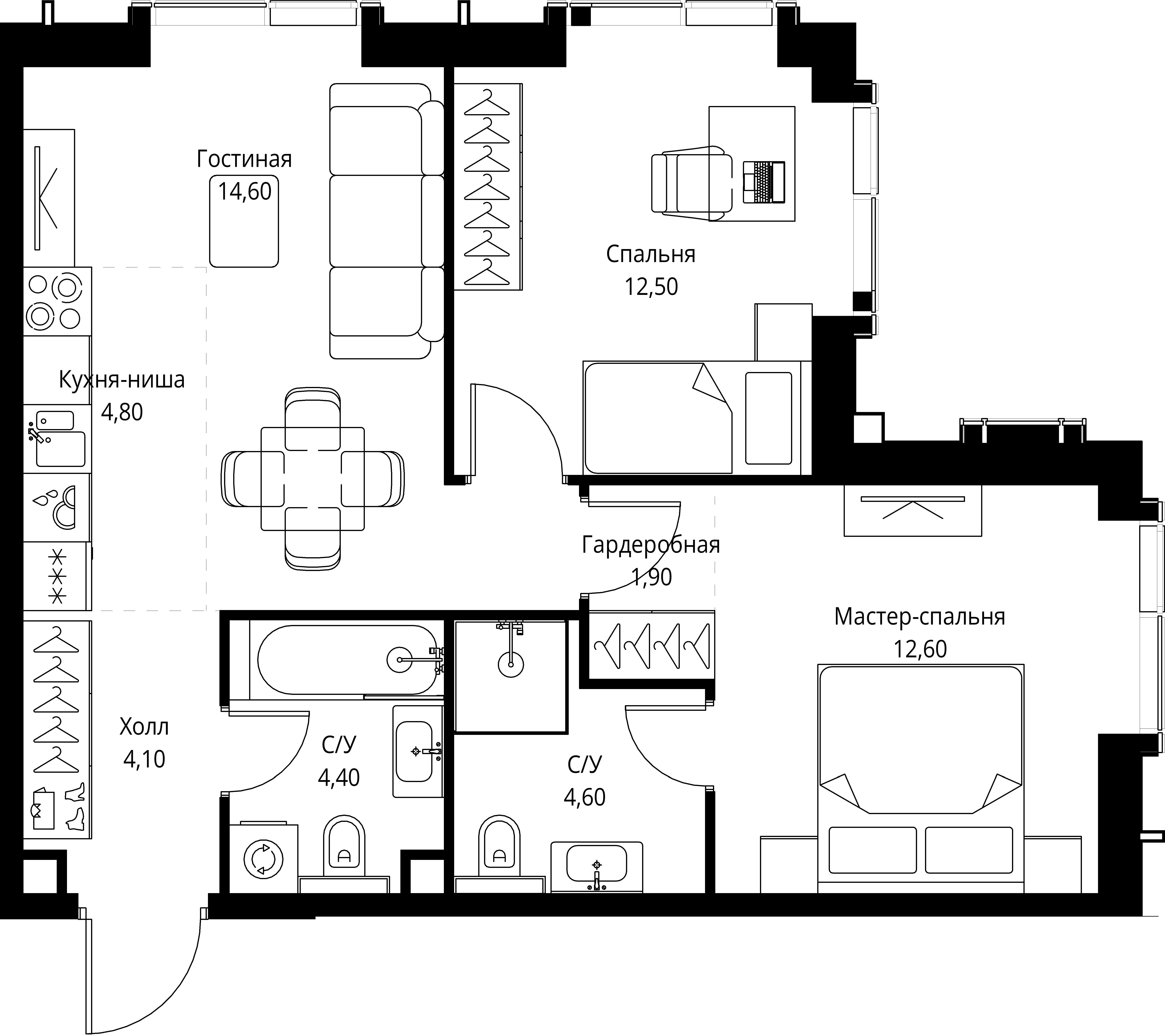 2-комнатная, 59,5 м² — 32 068 688 ₽