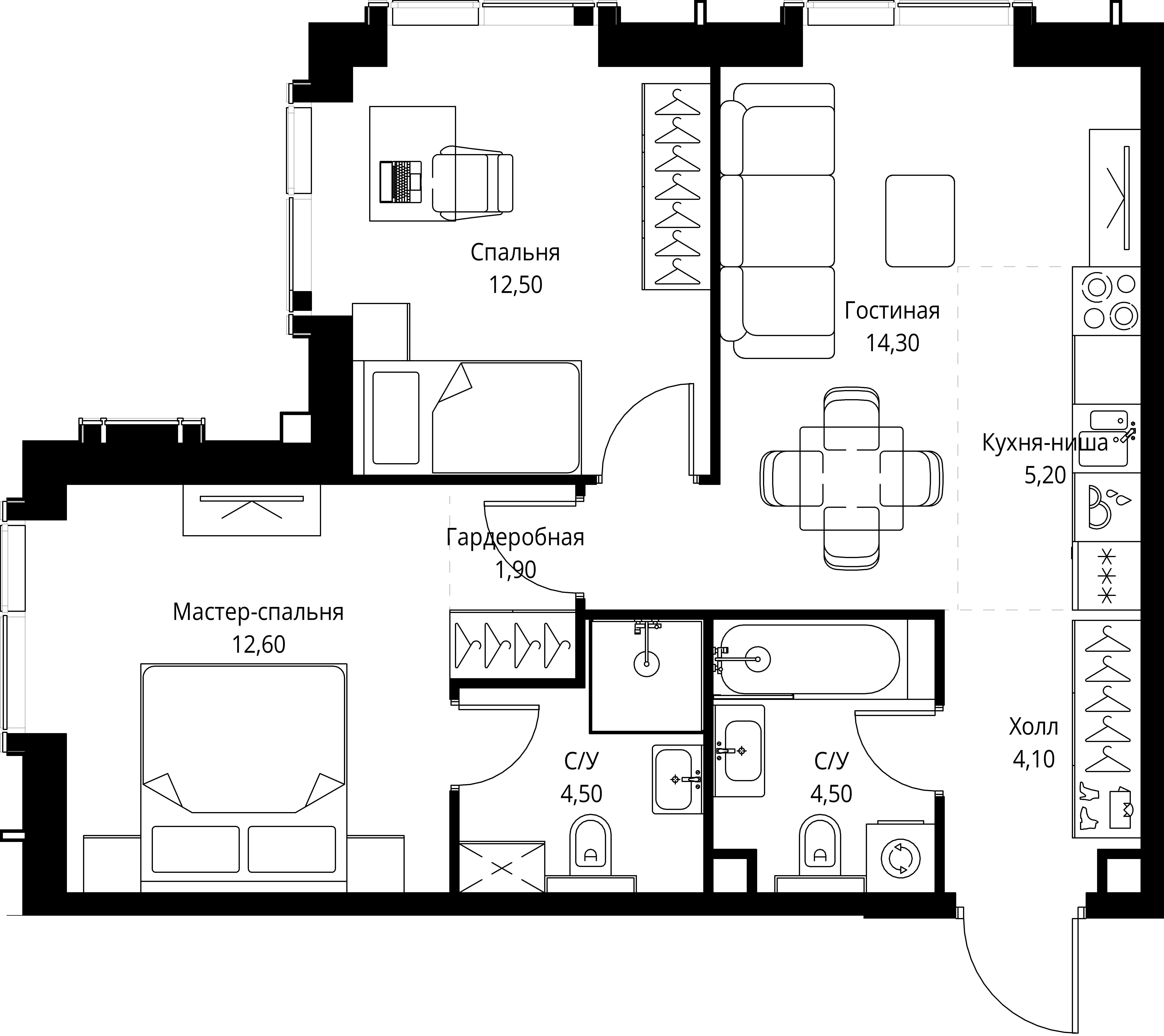 2-комнатная, 59,6 м² — 32 551 595 ₽
