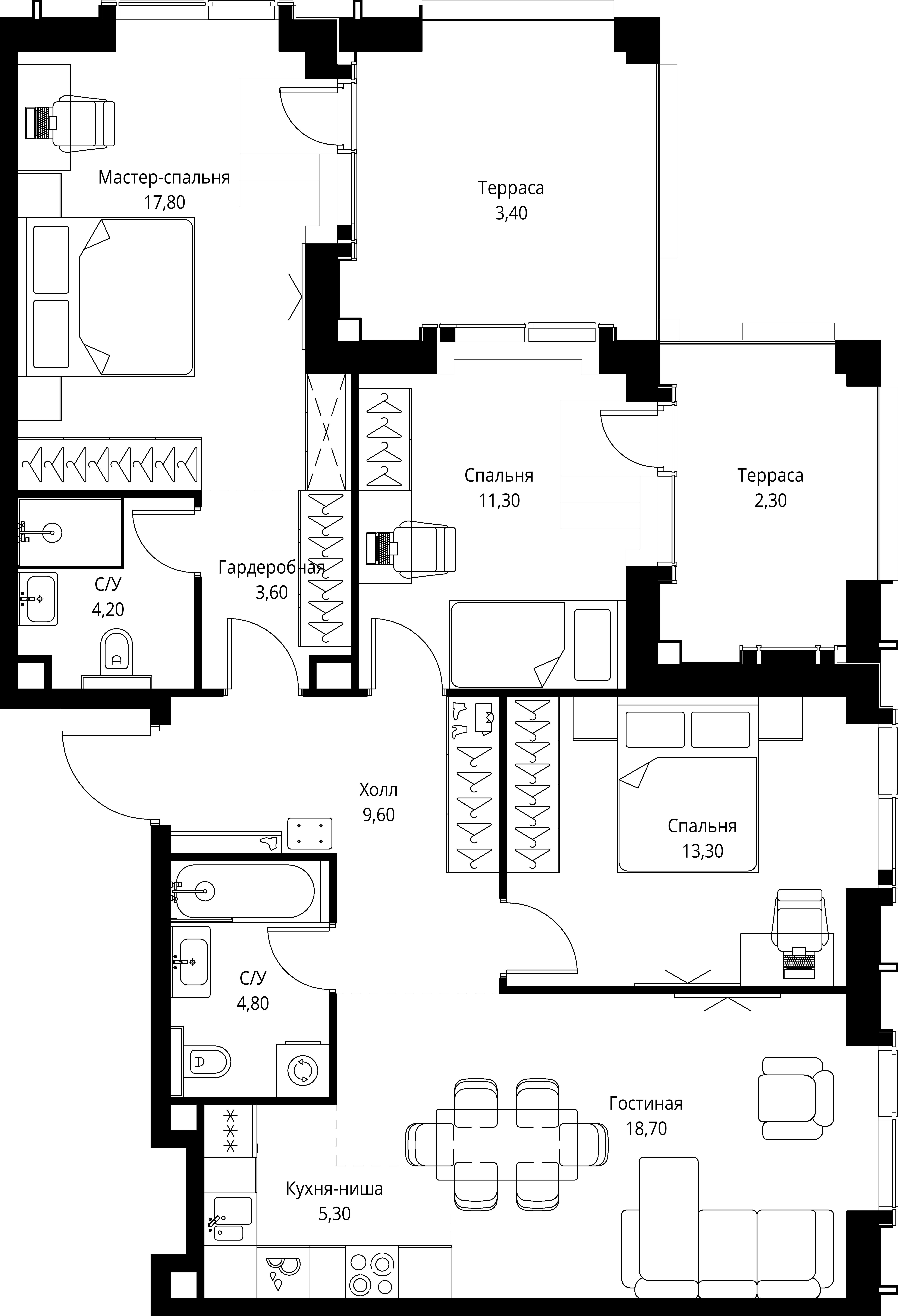 3-комнатная, 94,3 м² — 64 186 940 ₽