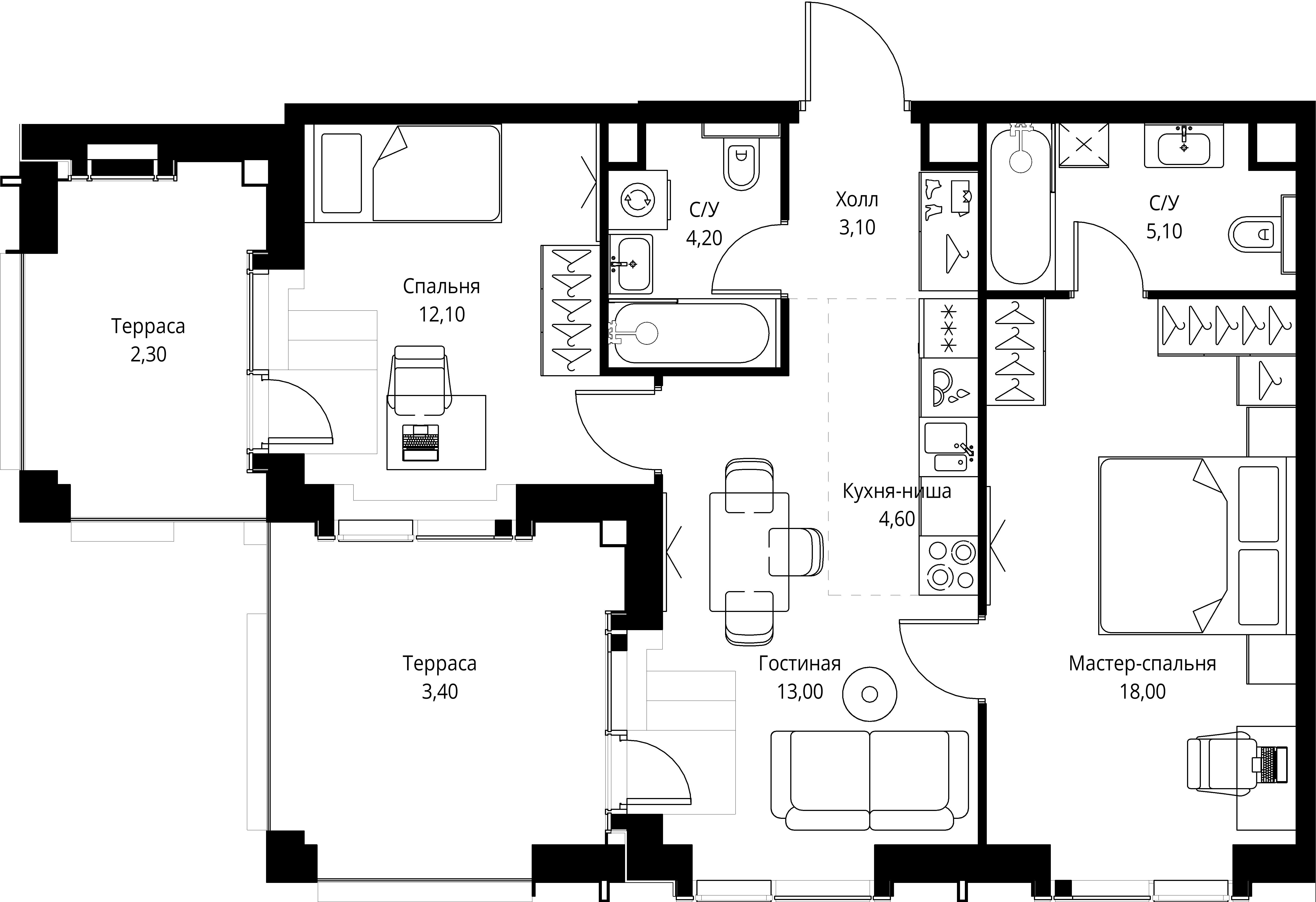 2-комнатная, 65,8 м² — 48 651 887 ₽