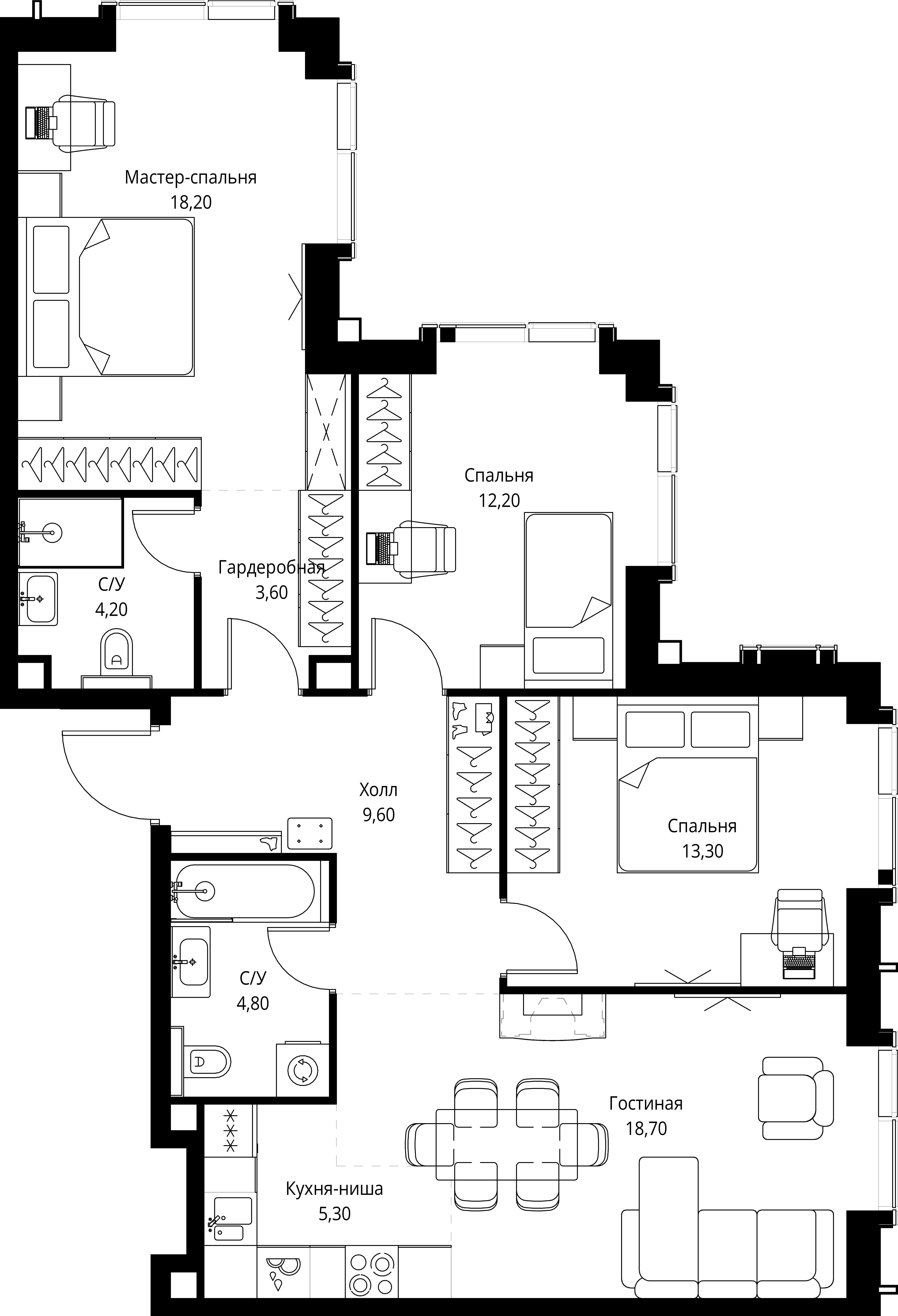 3-комнатная, 89,9 м² — 50 128 573 ₽