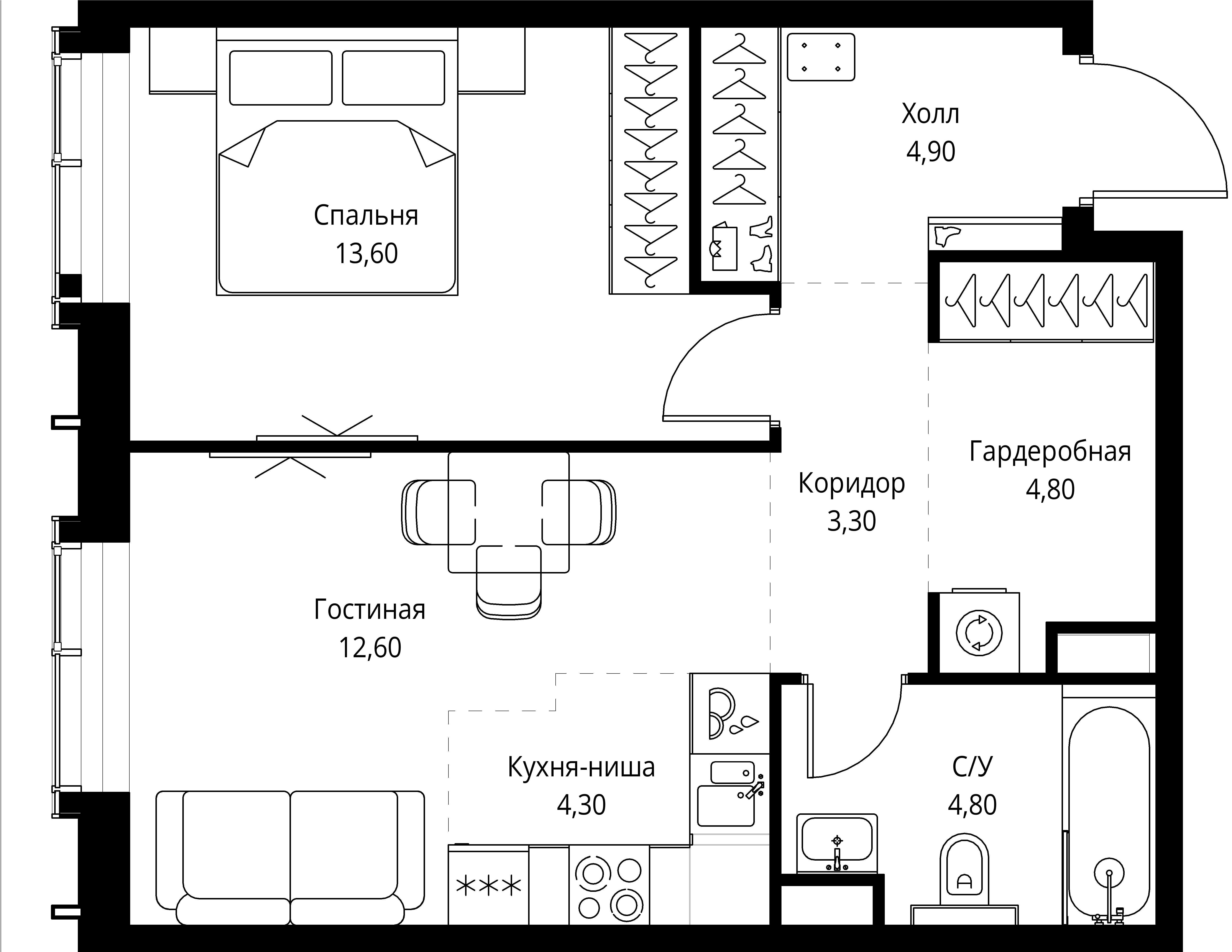 1-комнатная, 48,3 м² — 25 154 657 ₽