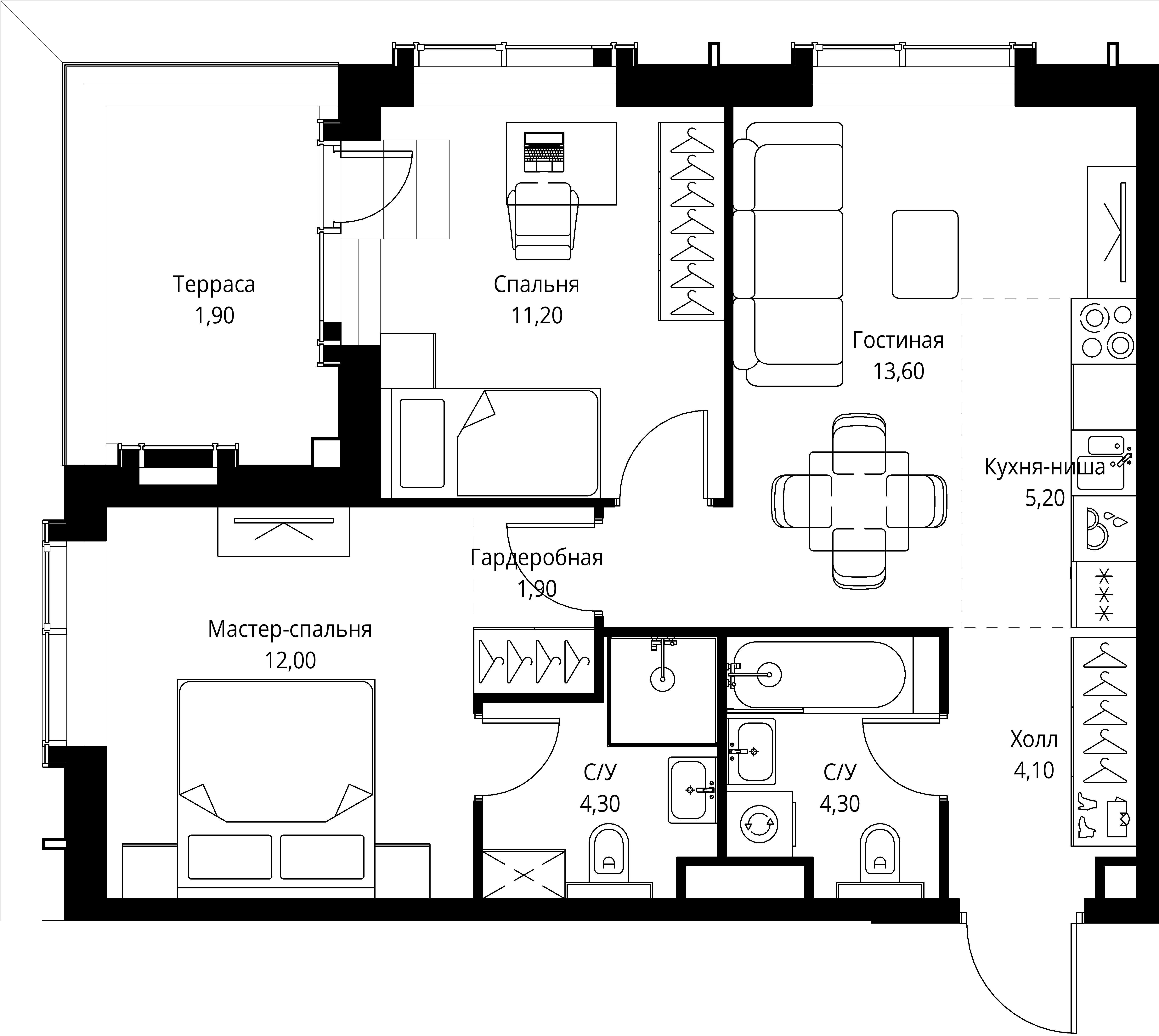 2-комнатная, 58,5 м² — 36 096 651 ₽