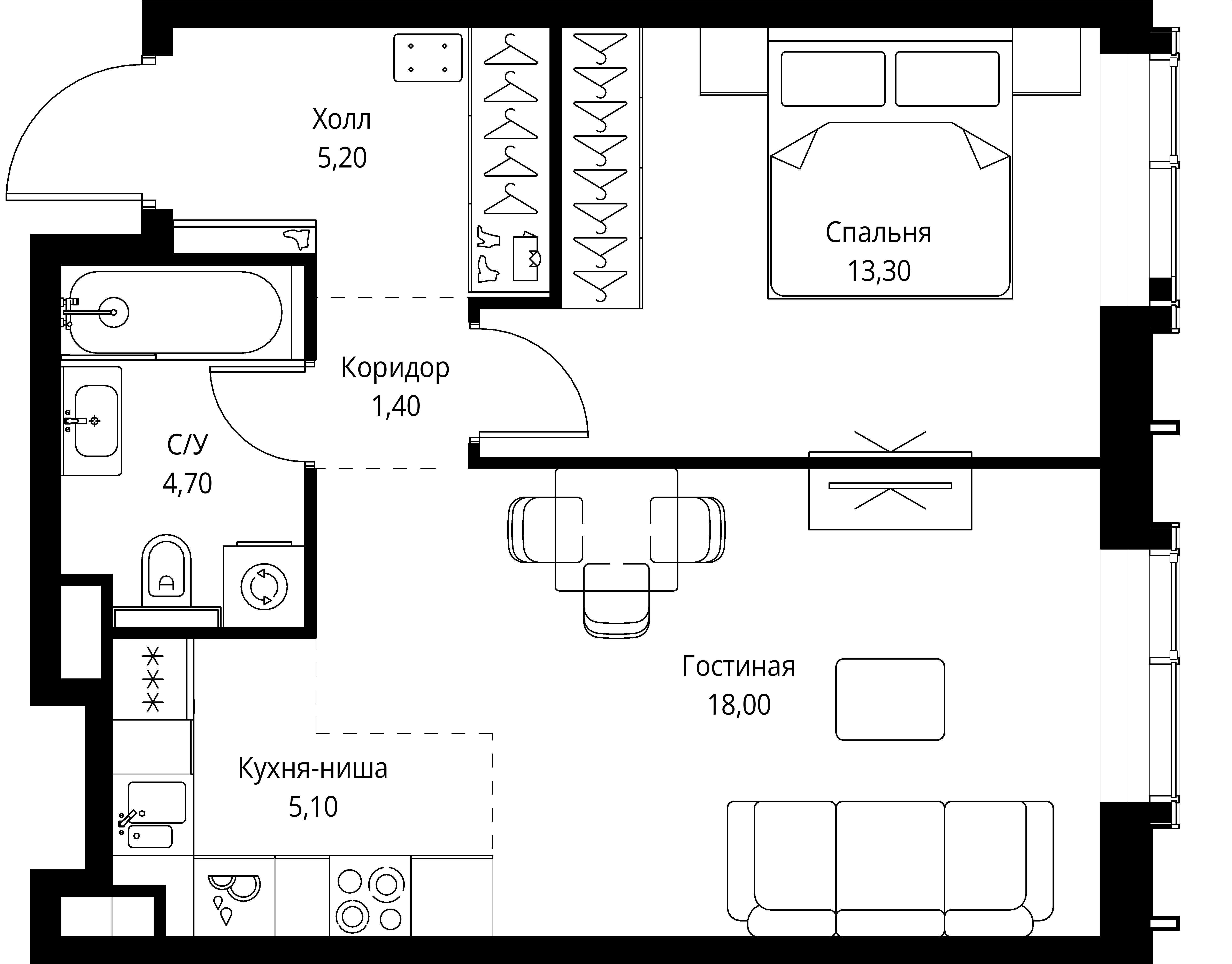 1-комнатная, 47,7 м² — 25 693 473 ₽