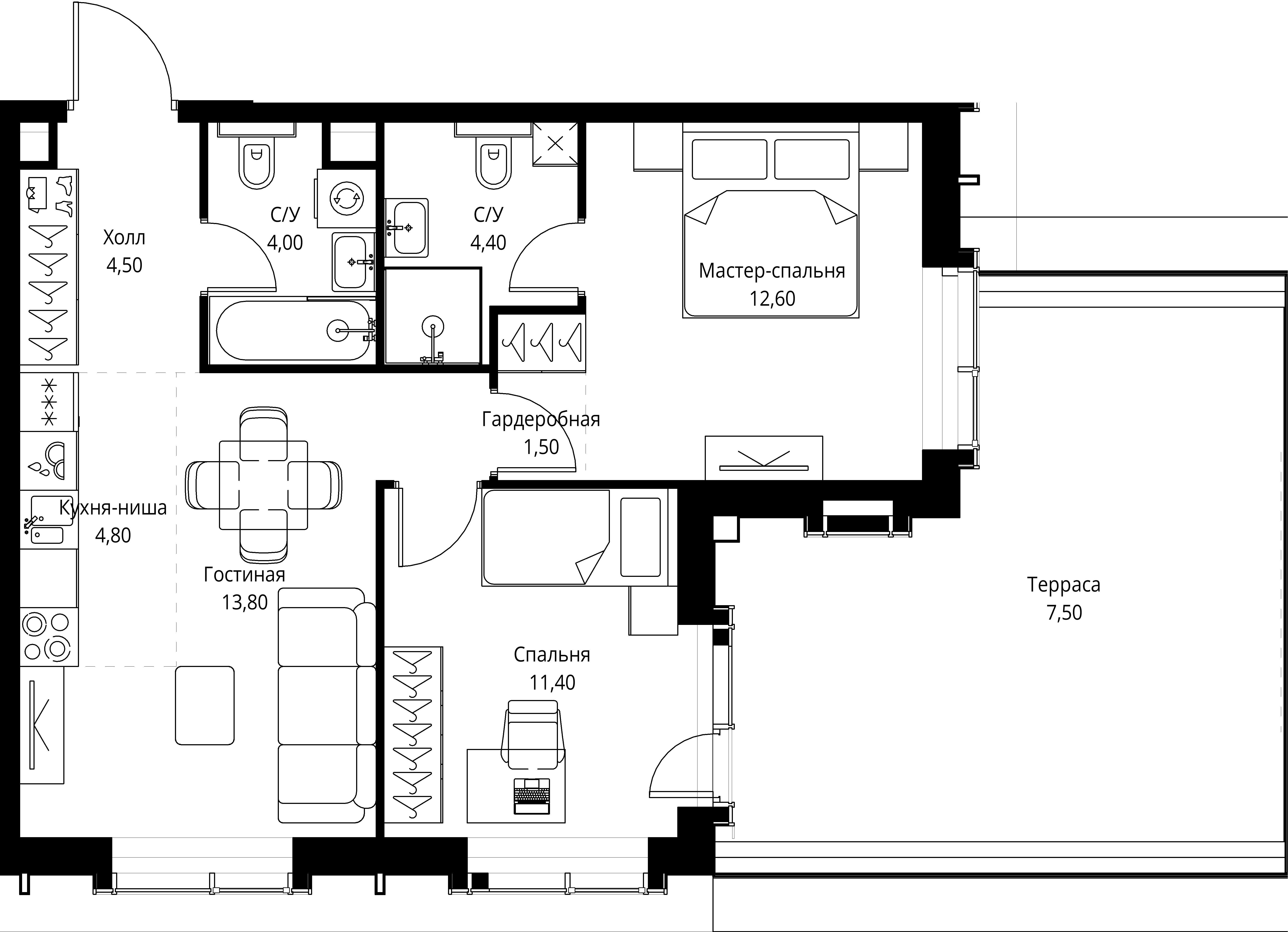 2-комнатная, 64,5 м² — 39 917 675 ₽
