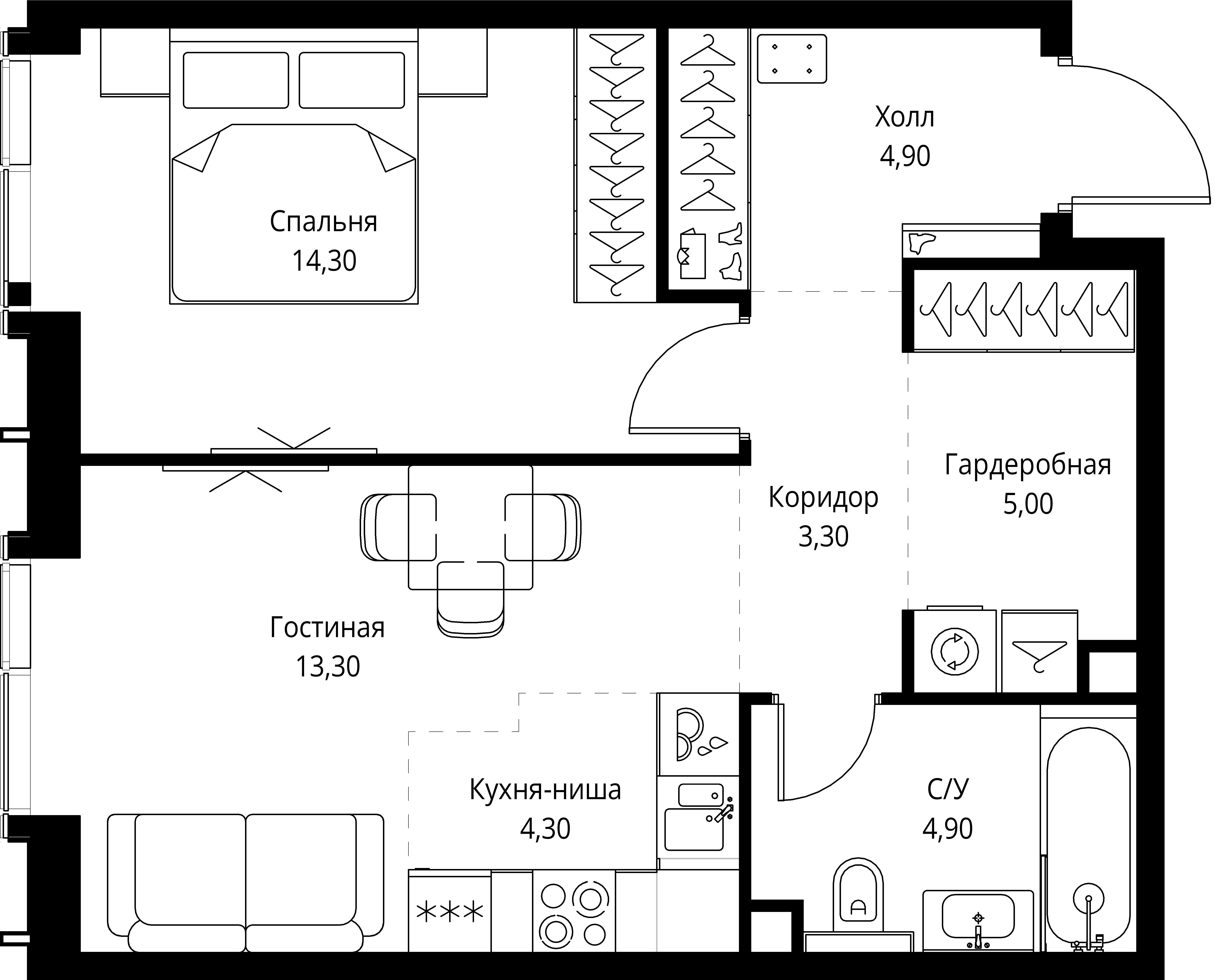 1-комнатная, 50 м² — 26 928 170 ₽
