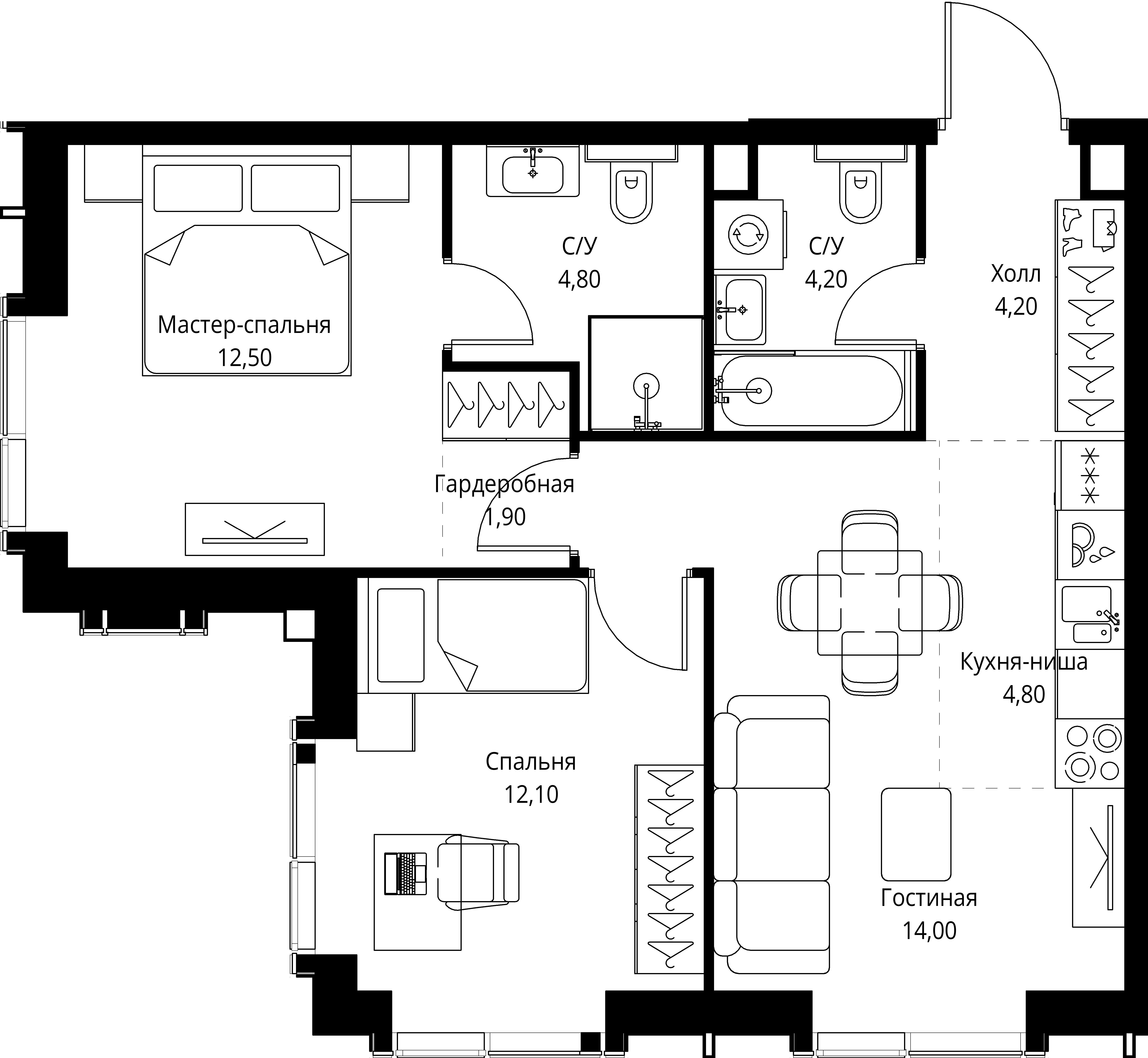 2-комнатная, 58,5 м² — 31 709 020 ₽