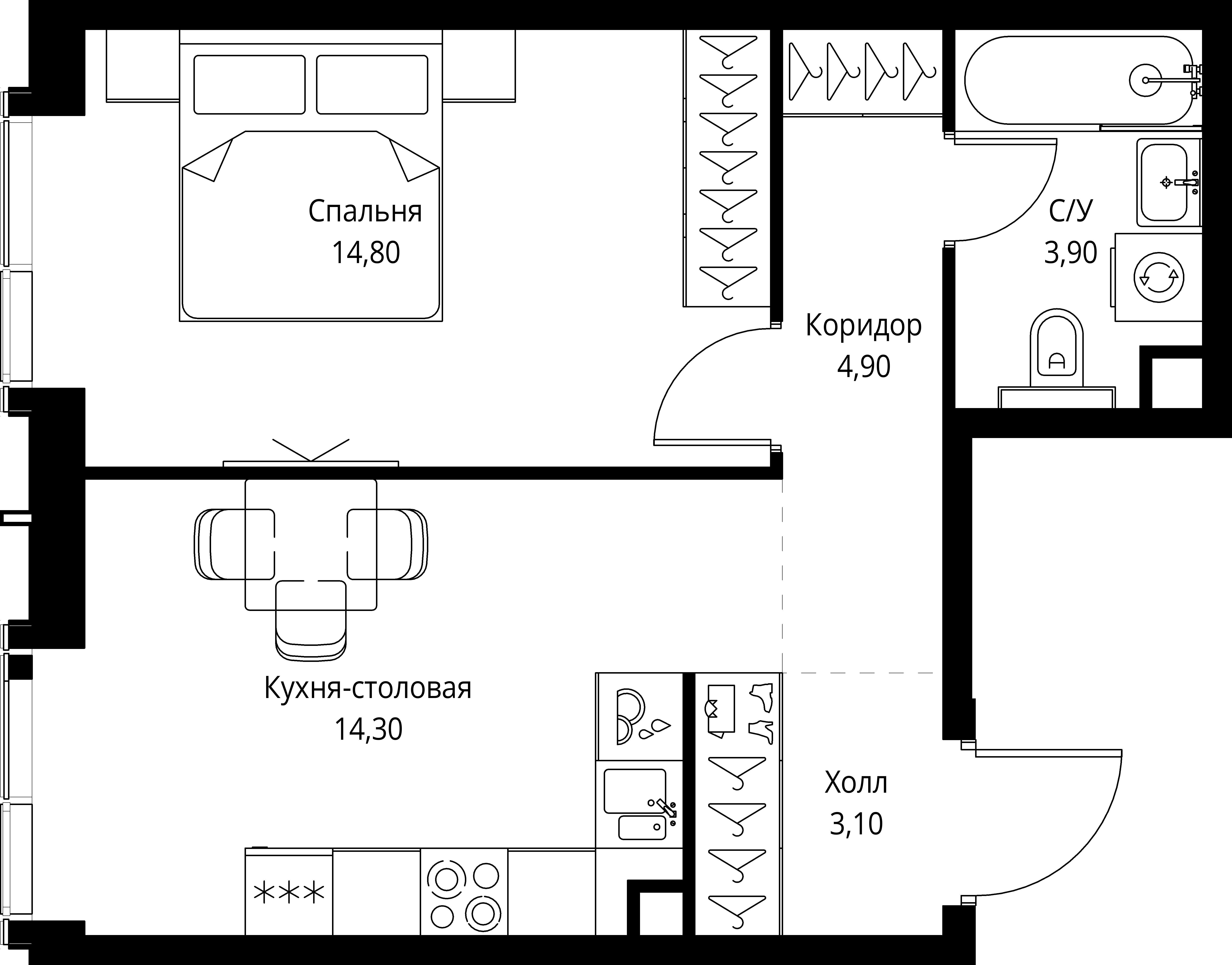 1-комнатная, 41 м² — 24 171 445 ₽