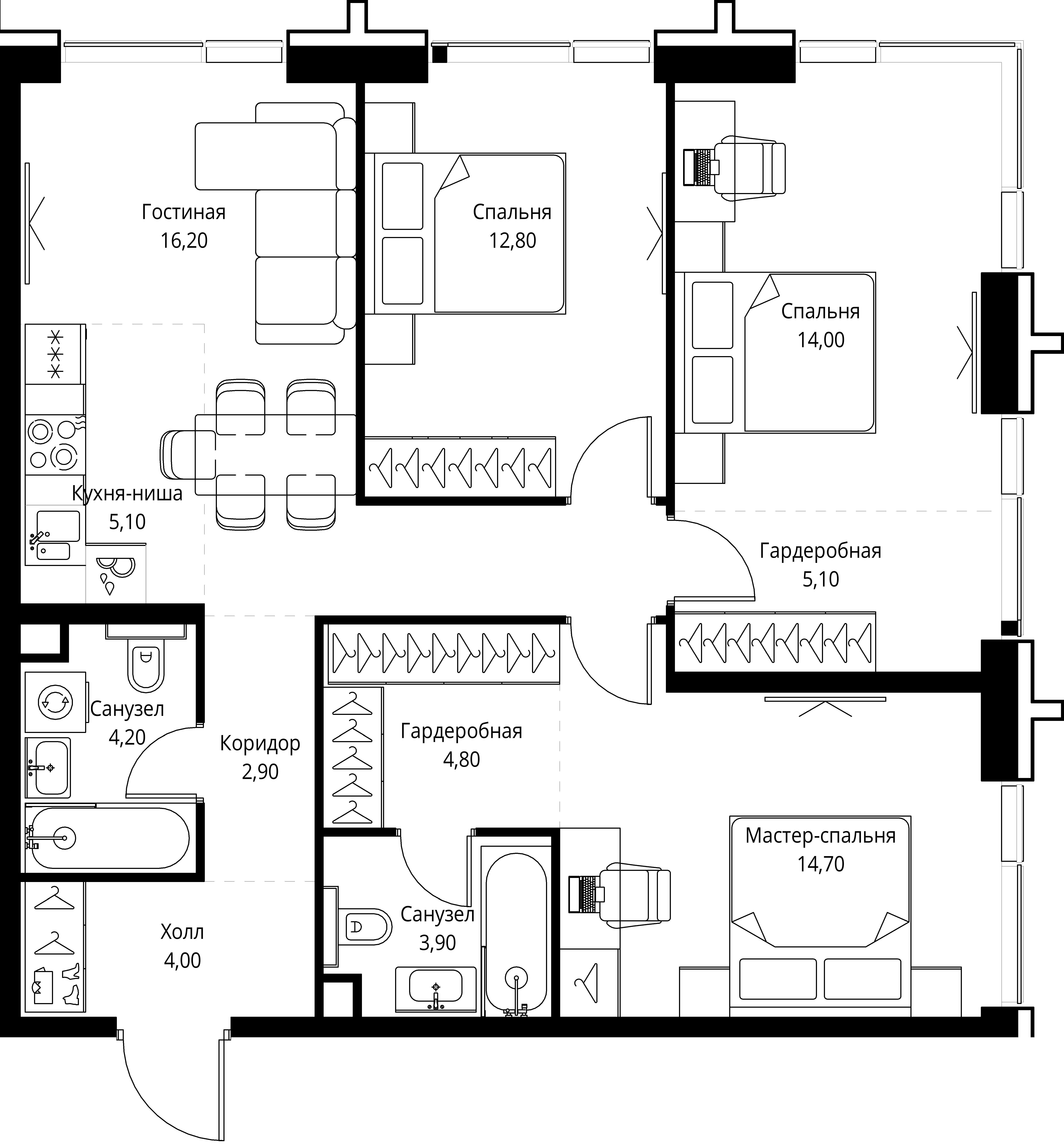 3-комнатная, 87,7 м² — 44 506 479 ₽